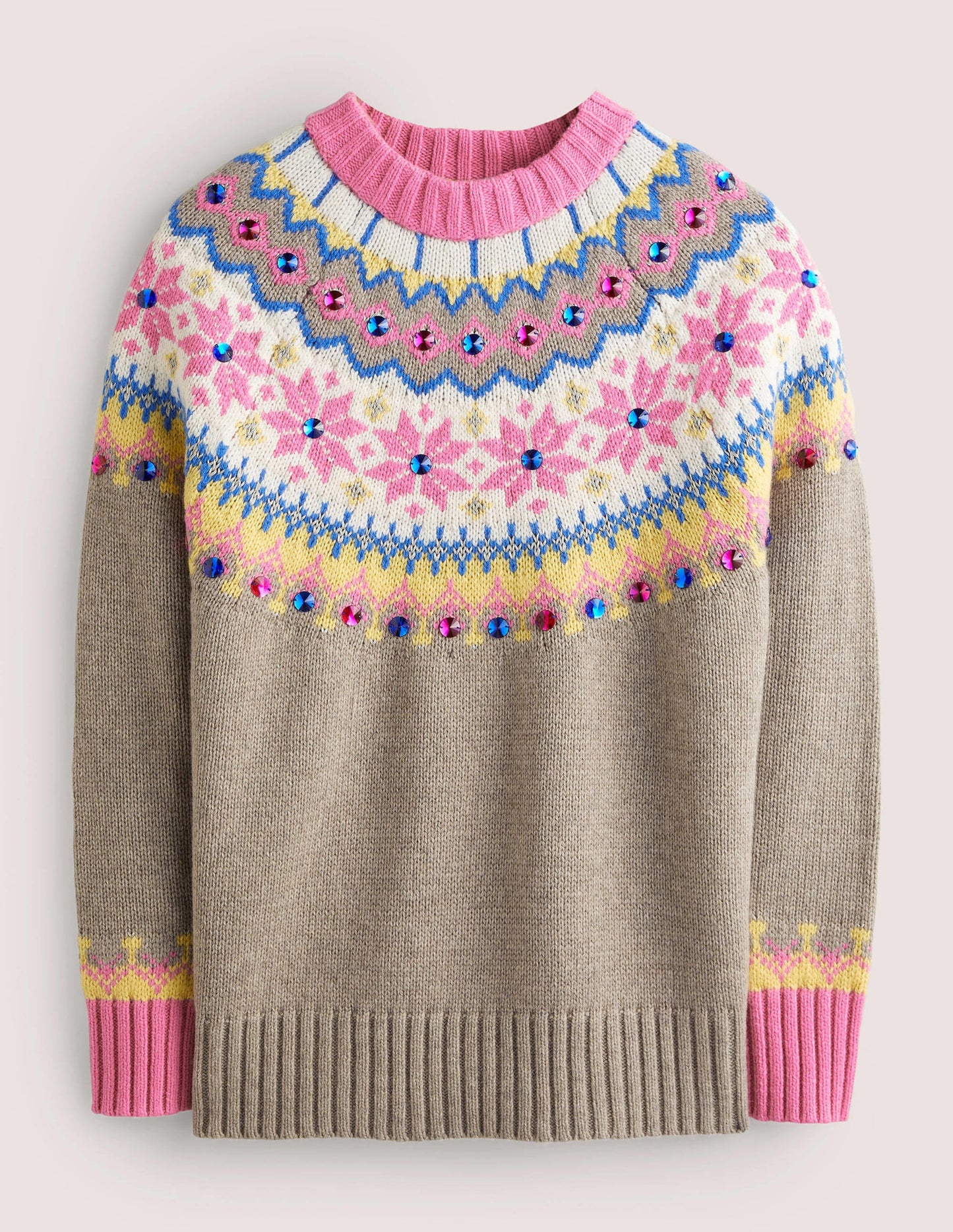Verzierter Fair-Isle-Pullover-Nerzbraun, Verziertes Fair-Isle-Muster