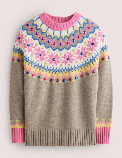 Verzierter Fair-Isle-Pullover-Nerzbraun, Verziertes Fair-Isle-Muster-6
