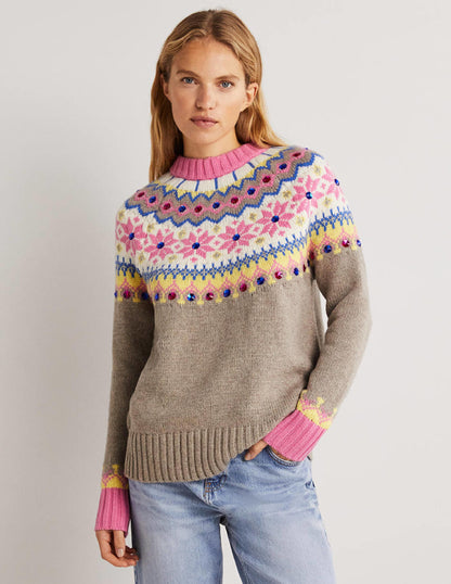 Verzierter Fair-Isle-Pullover-Nerzbraun, Verziertes Fair-Isle-Muster-1