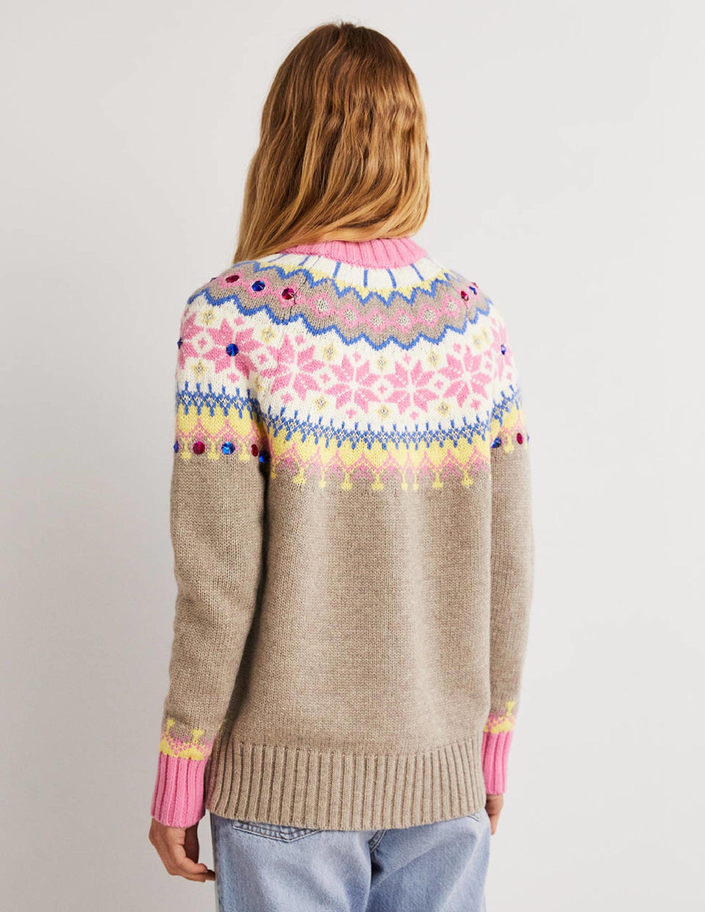 Verzierter Fair-Isle-Pullover-Nerzbraun, Verziertes Fair-Isle-Muster