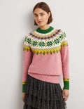Embellished Fair Isle Jumper-Pink, Embellished Fair Isle