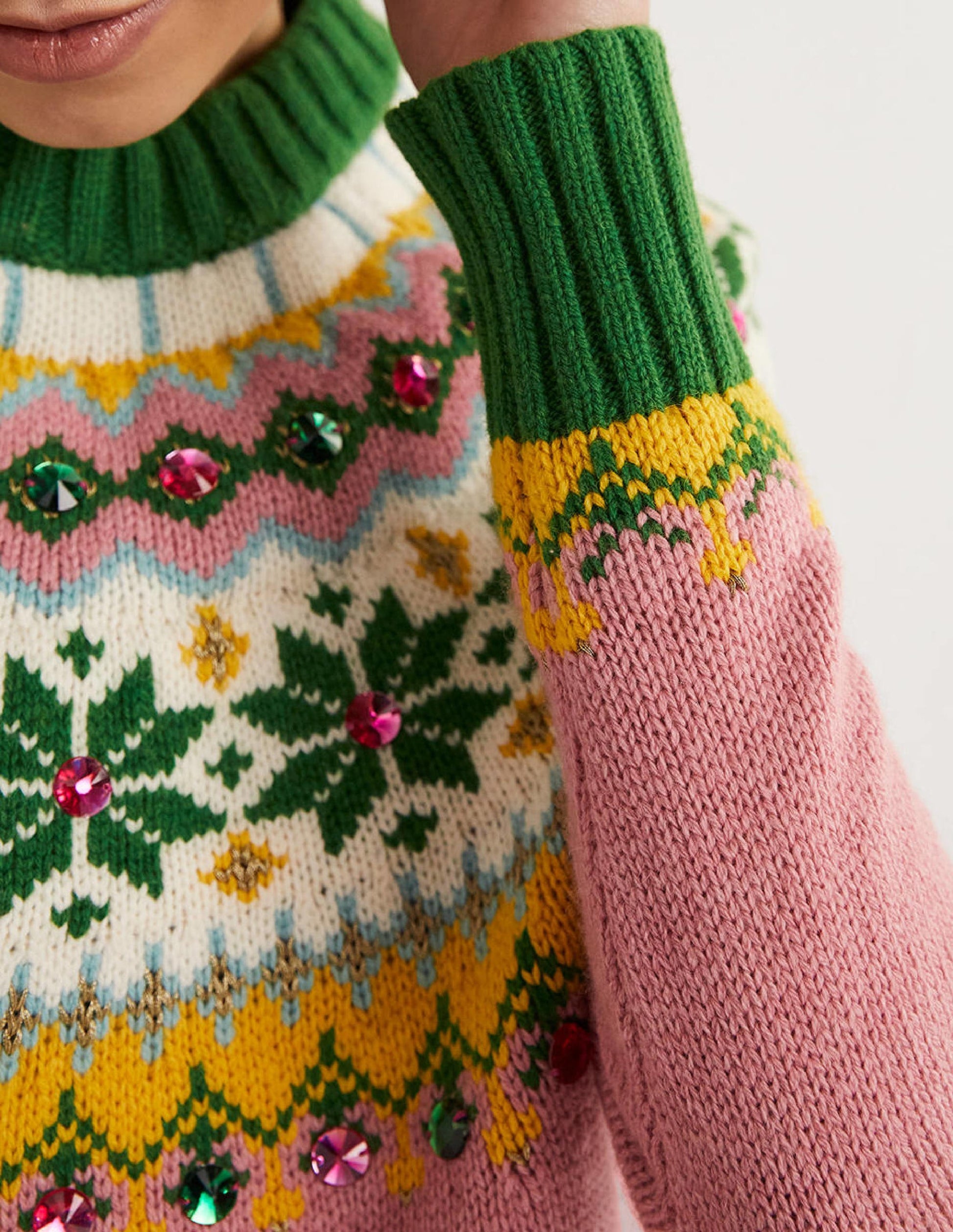 Embellished Fair Isle Jumper-Pink, Embellished Fair Isle-2