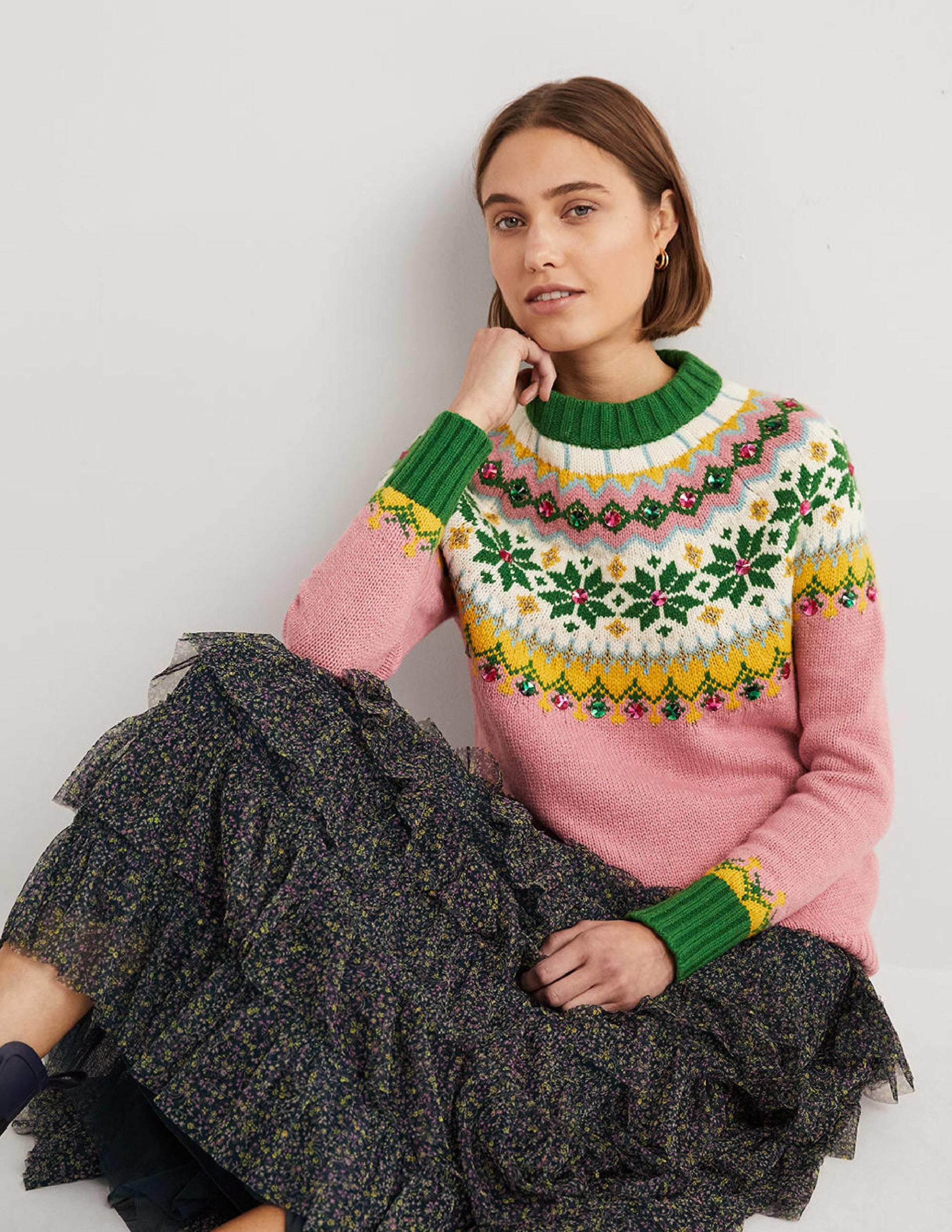 Embellished Fair Isle Jumper-Pink, Embellished Fair Isle-5