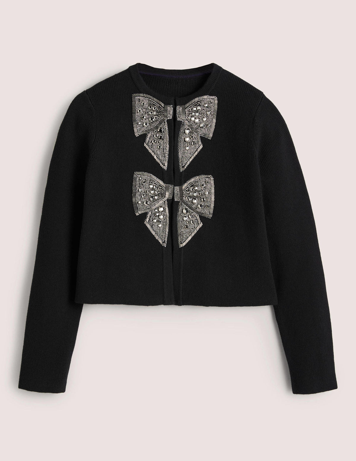 Embellished Knitted Jacket-Black, Embellished Bows - Image 7