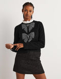 Embellished Knitted Jacket-Black, Embellished Bows