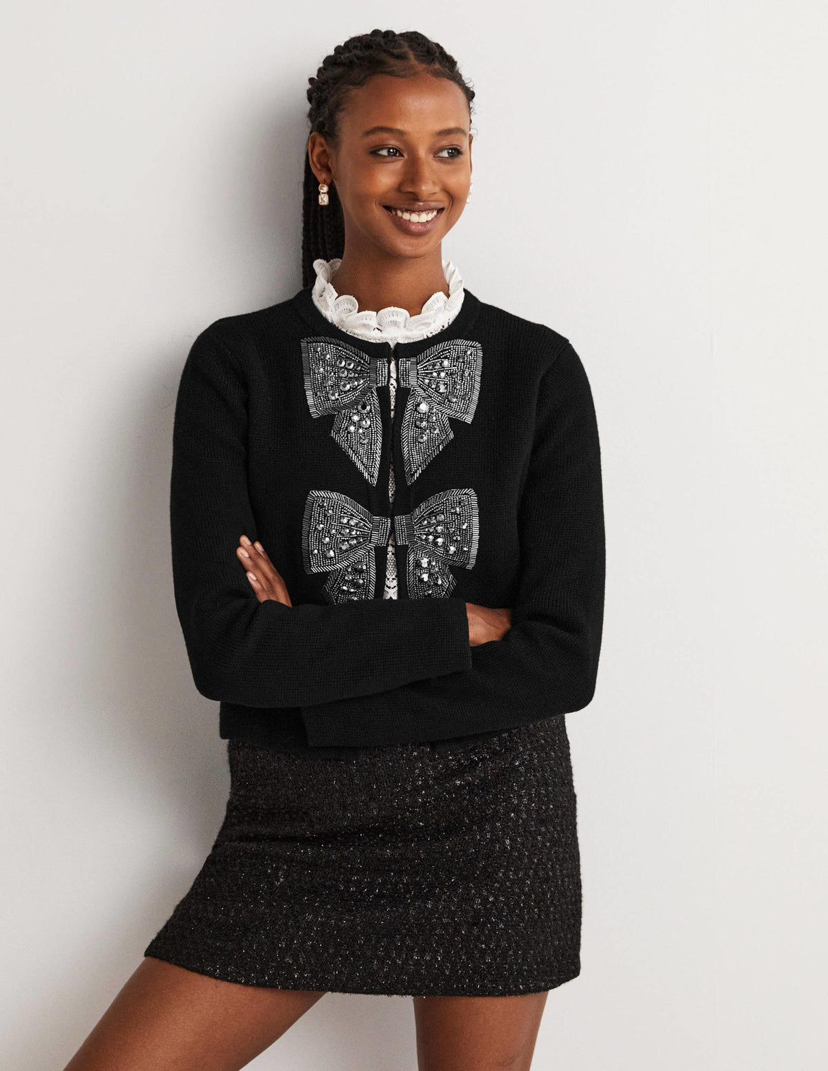 Embellished Knitted Jacket-Black, Embellished Bows - Image 4