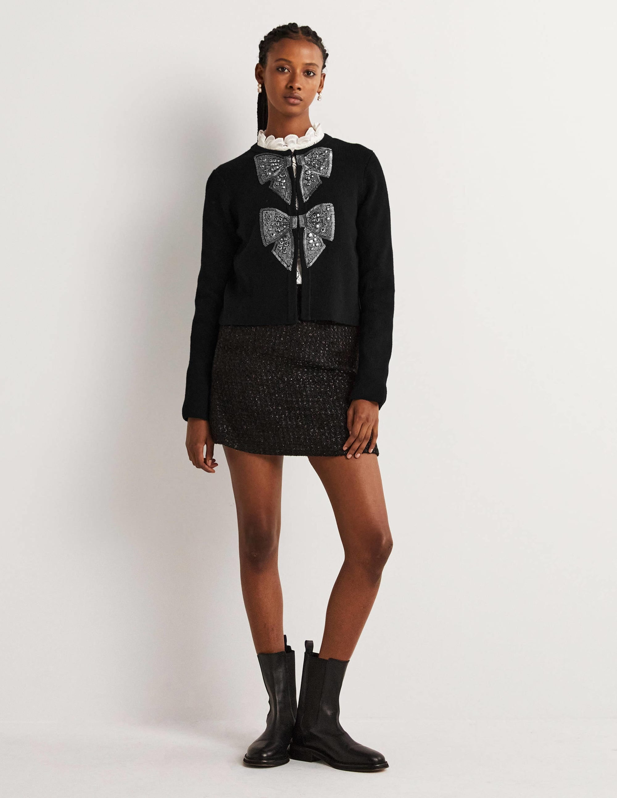 Embellished Knitted Jacket-Black, Embellished Bows - Image 6