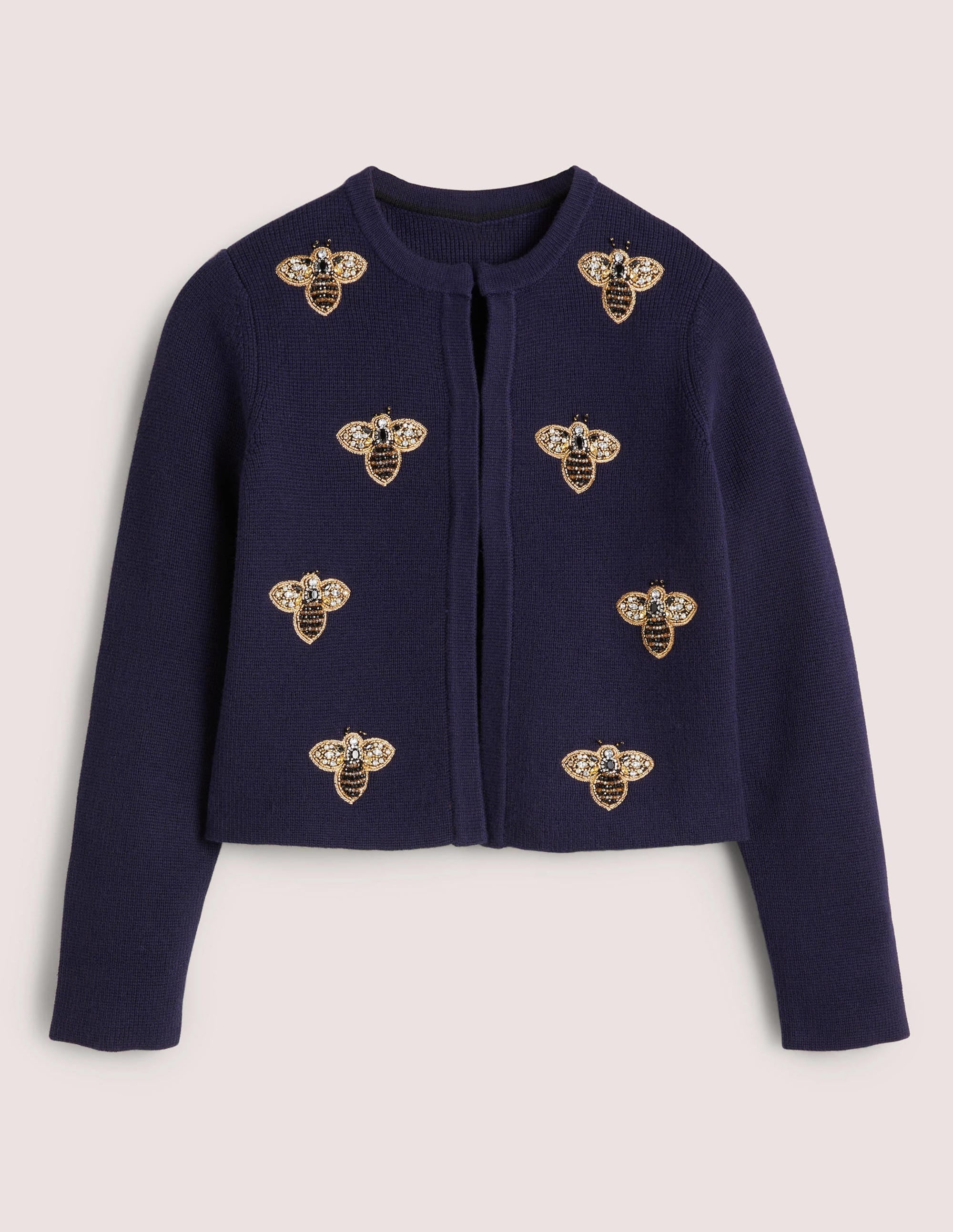 Embellished Knitted Jacket-Navy, Embellished Bees - Image 6
