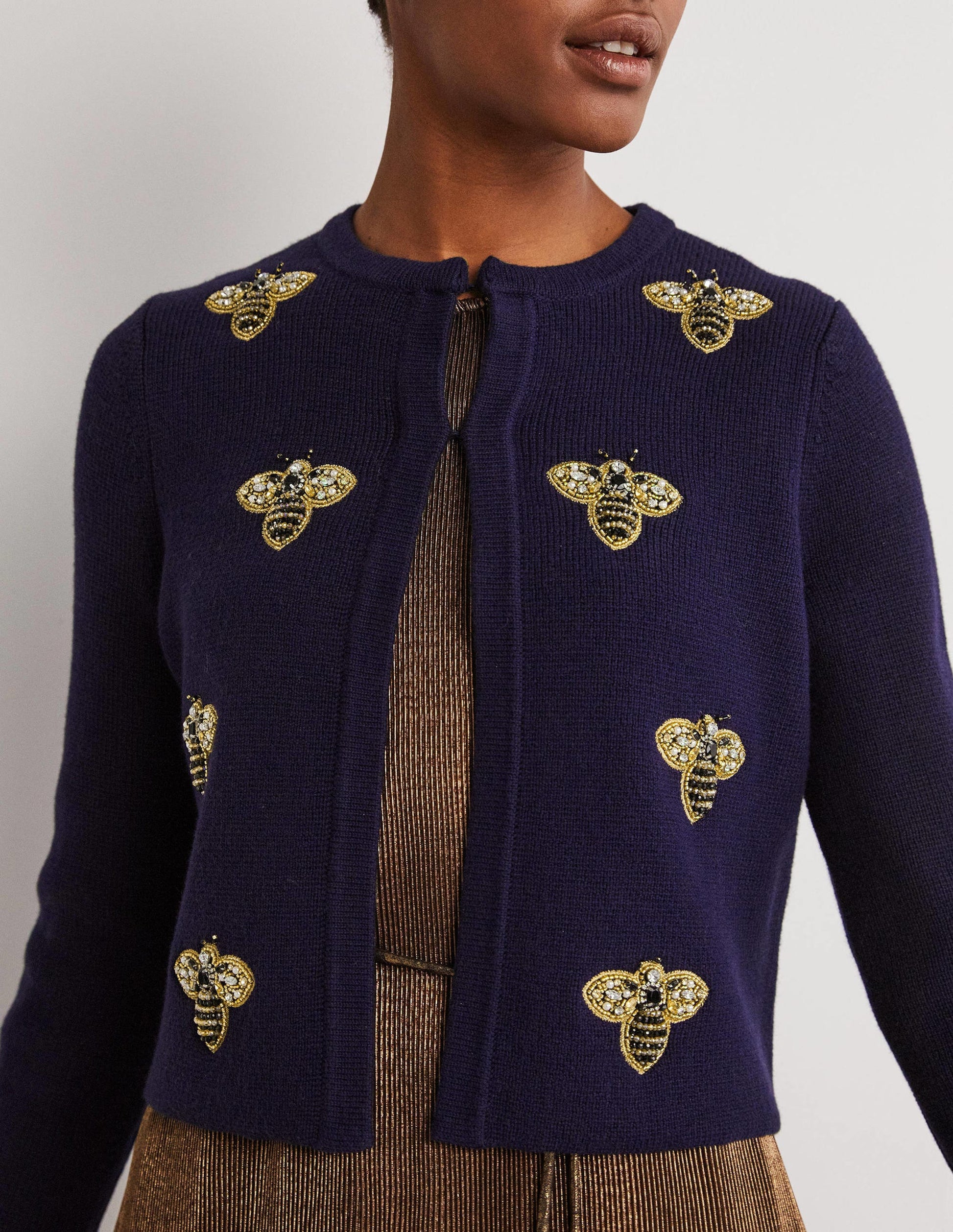 Embellished Knitted Jacket-Navy, Embellished Bees-4