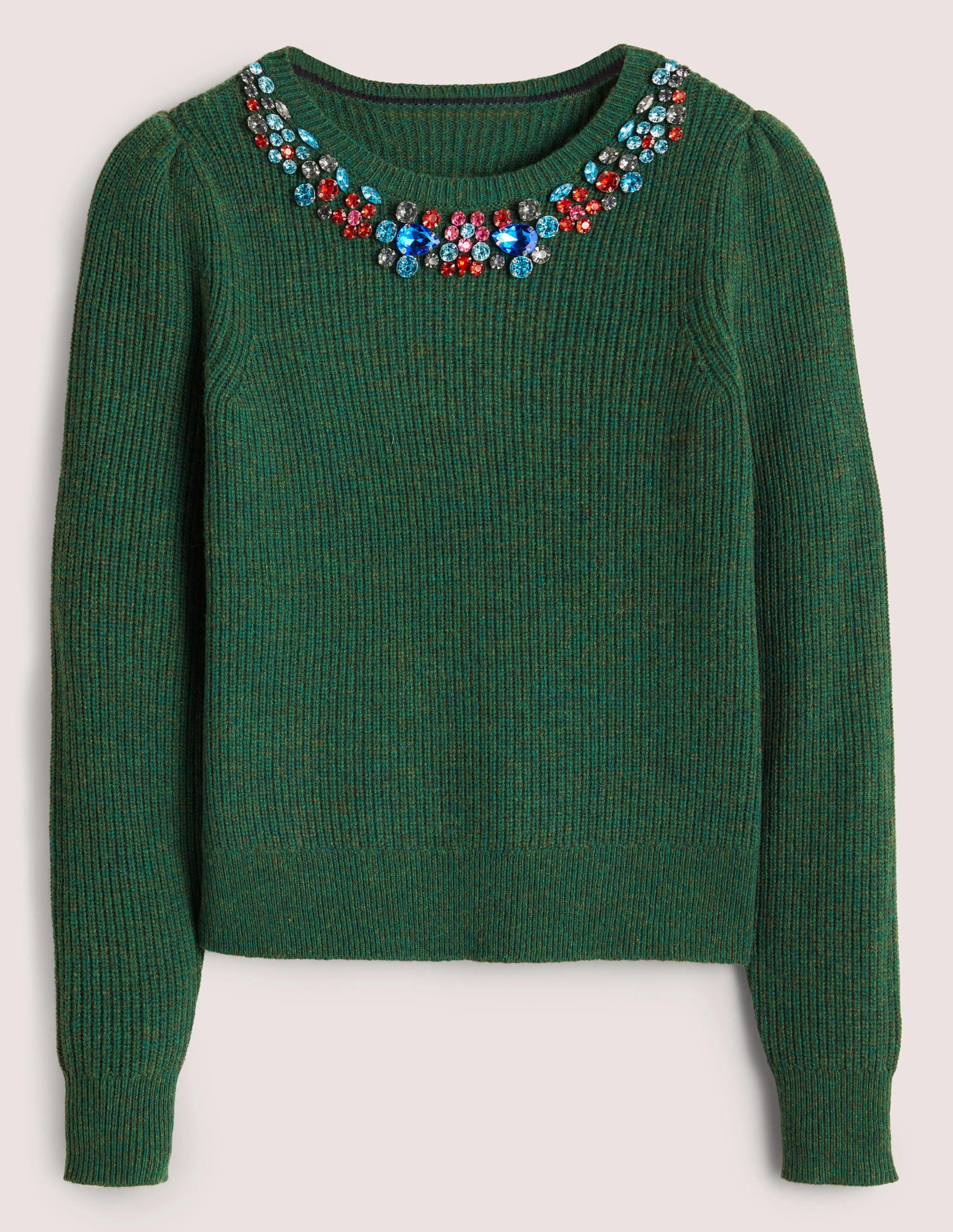 Embellished Party Jumper-Dark Green, Embellished Collar - Image 6