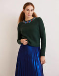 Embellished Party Jumper-Dark Green, Embellished Collar