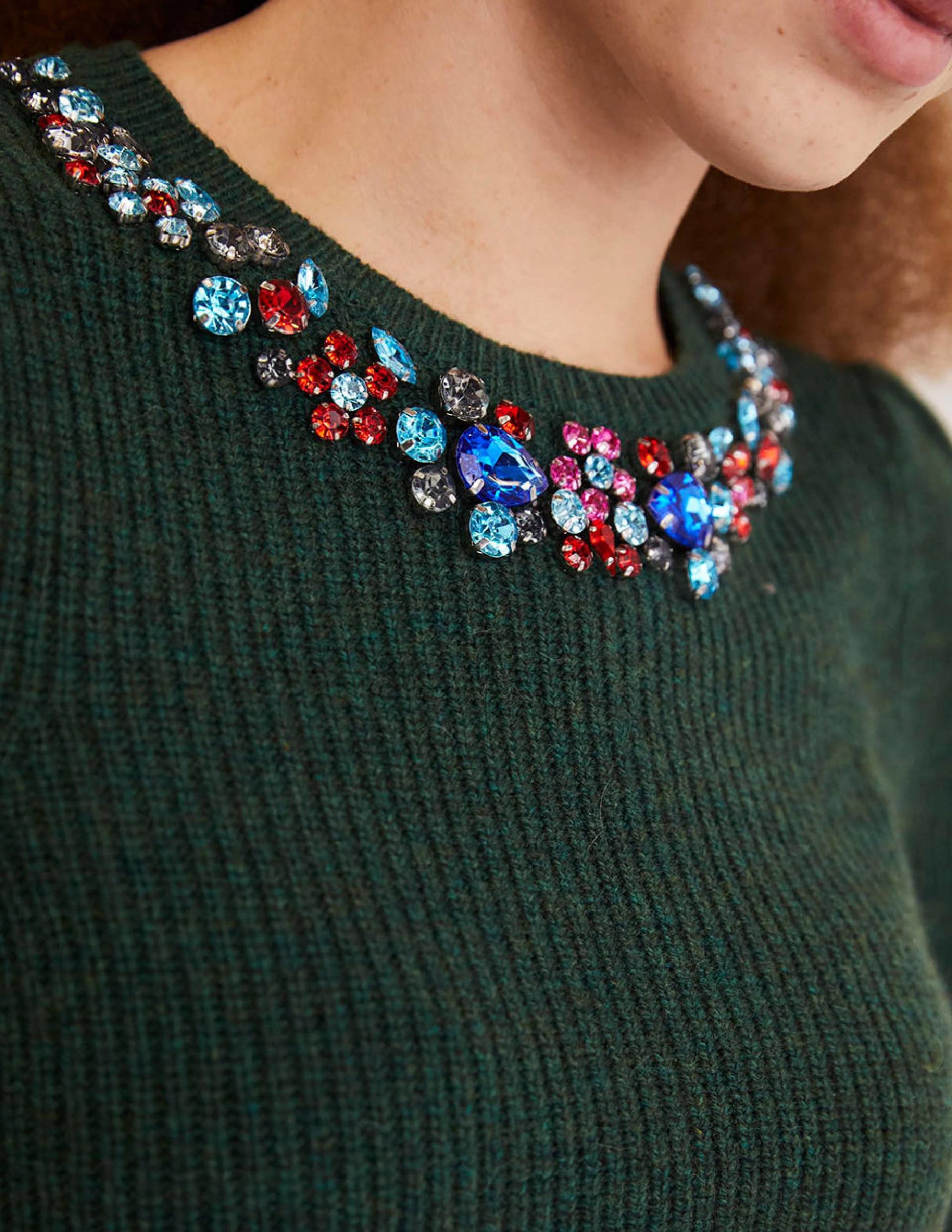 Embellished Party Jumper-Dark Green, Embellished Collar-2