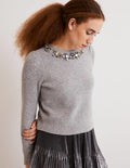 Embellished Party Jumper-Grey, Embellished Collar