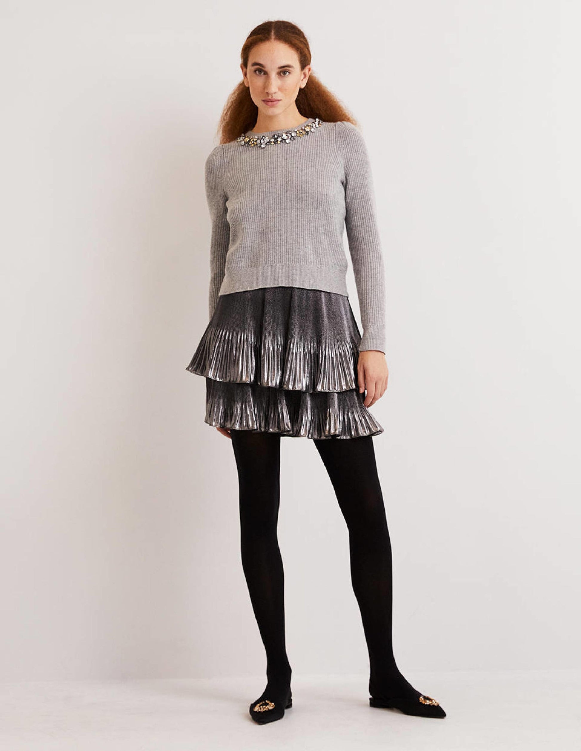 Embellished Party Jumper-Grey, Embellished Collar-5