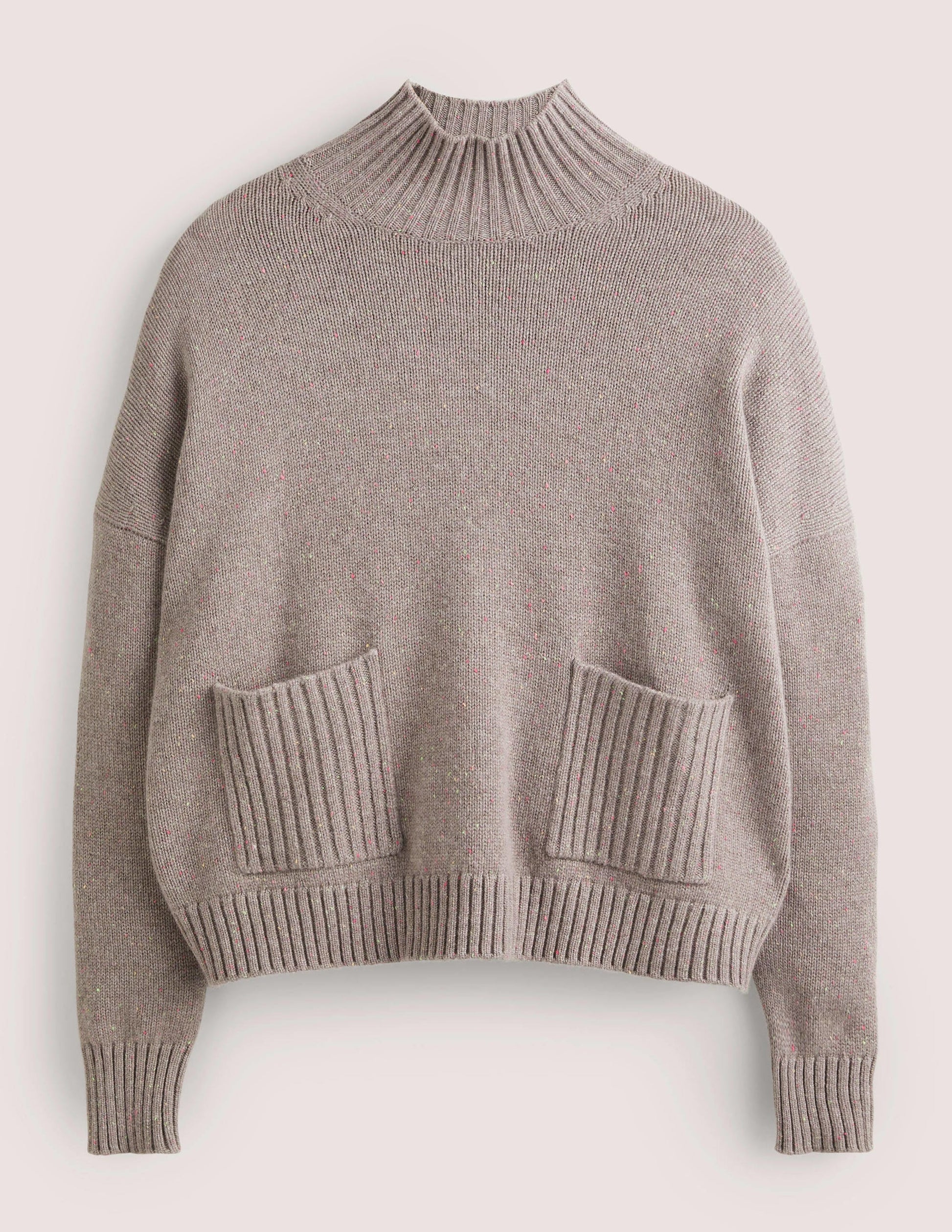Kaschmirpullover mit hohem Kragen-Grau, Bunte Farbsprenkel-6