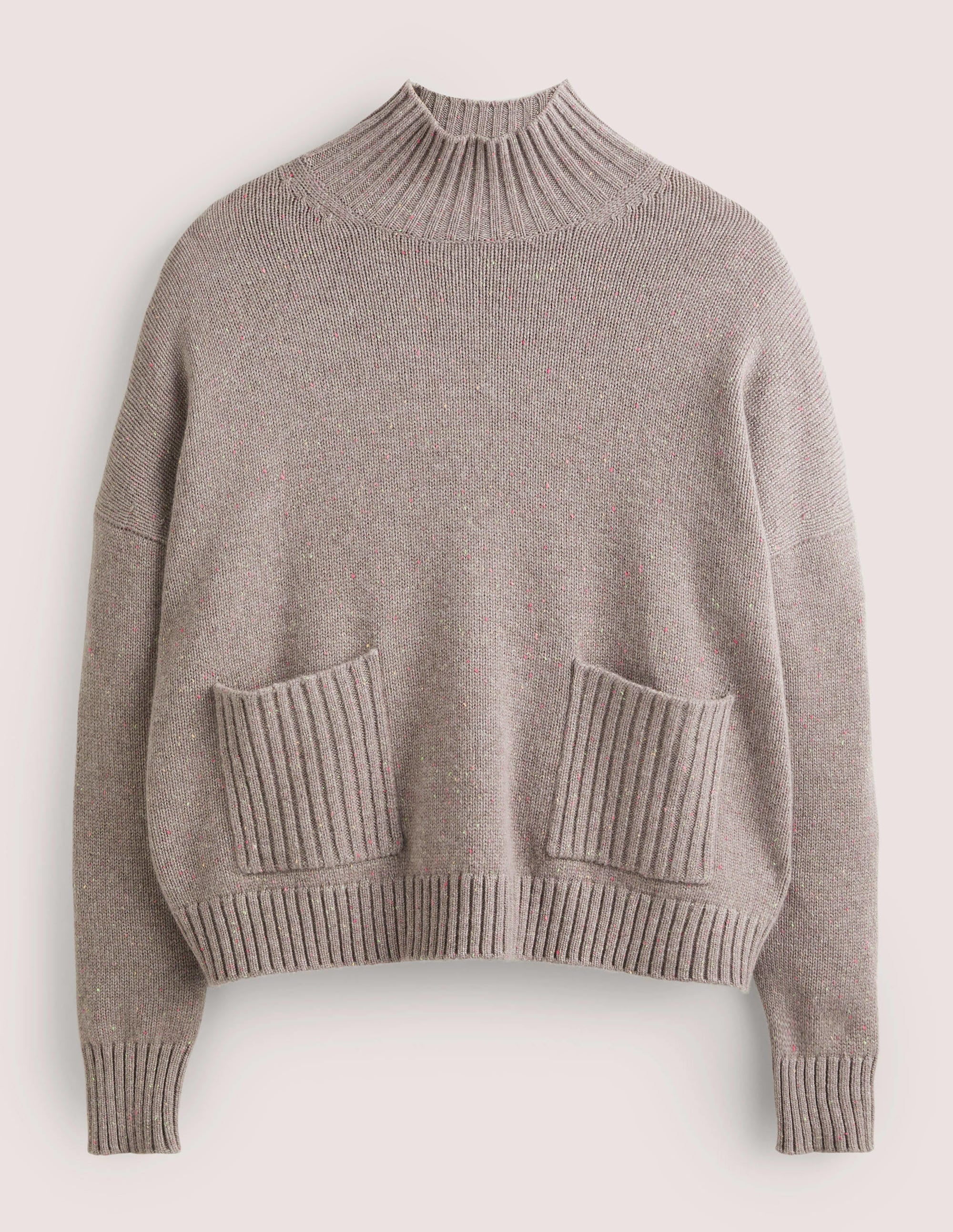 Kaschmirpullover mit hohem Kragen-Grau, Bunte Farbsprenkel - Image 6