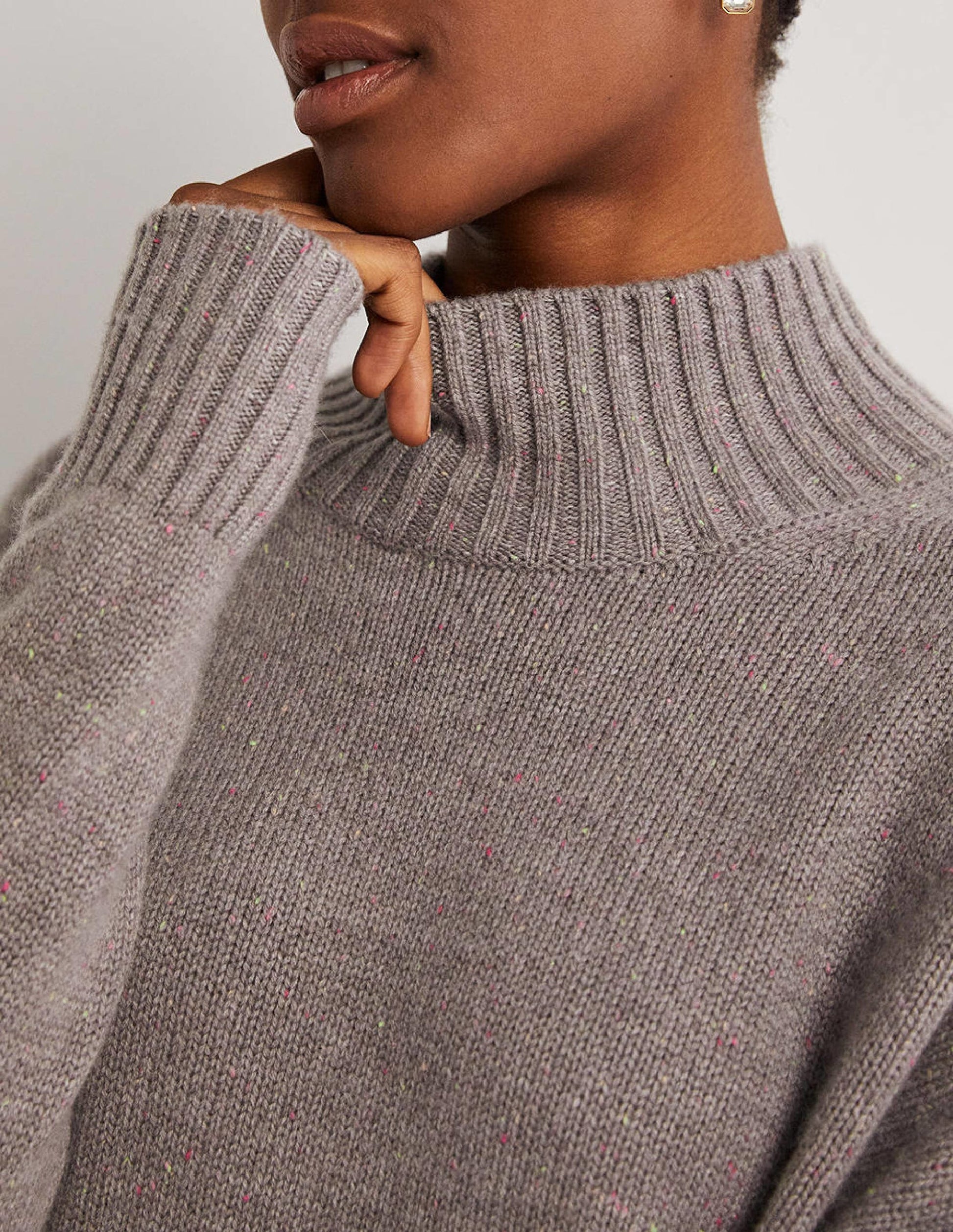 Kaschmirpullover mit hohem Kragen-Grau, Bunte Farbsprenkel-2