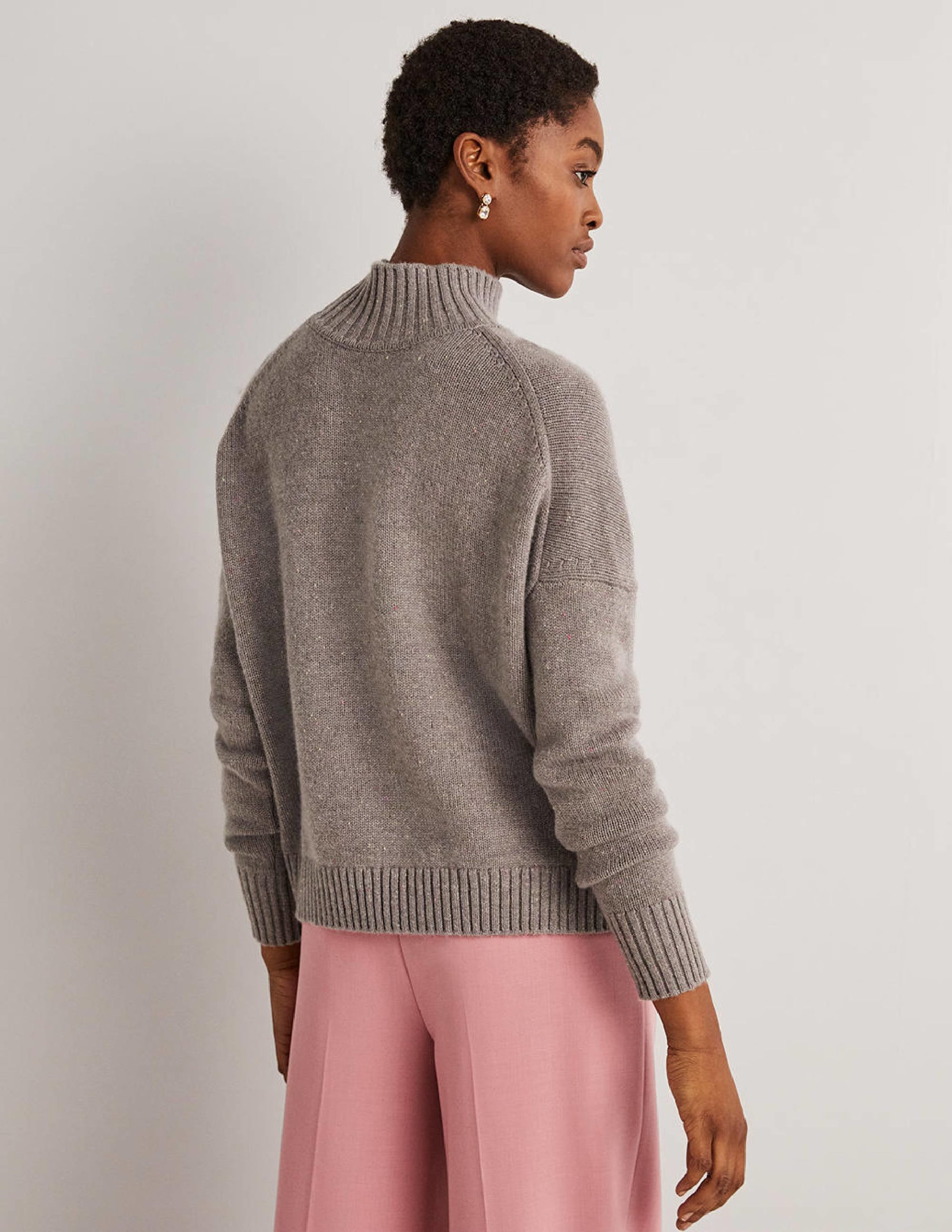 Kaschmirpullover mit hohem Kragen-Grau, Bunte Farbsprenkel - Image 3