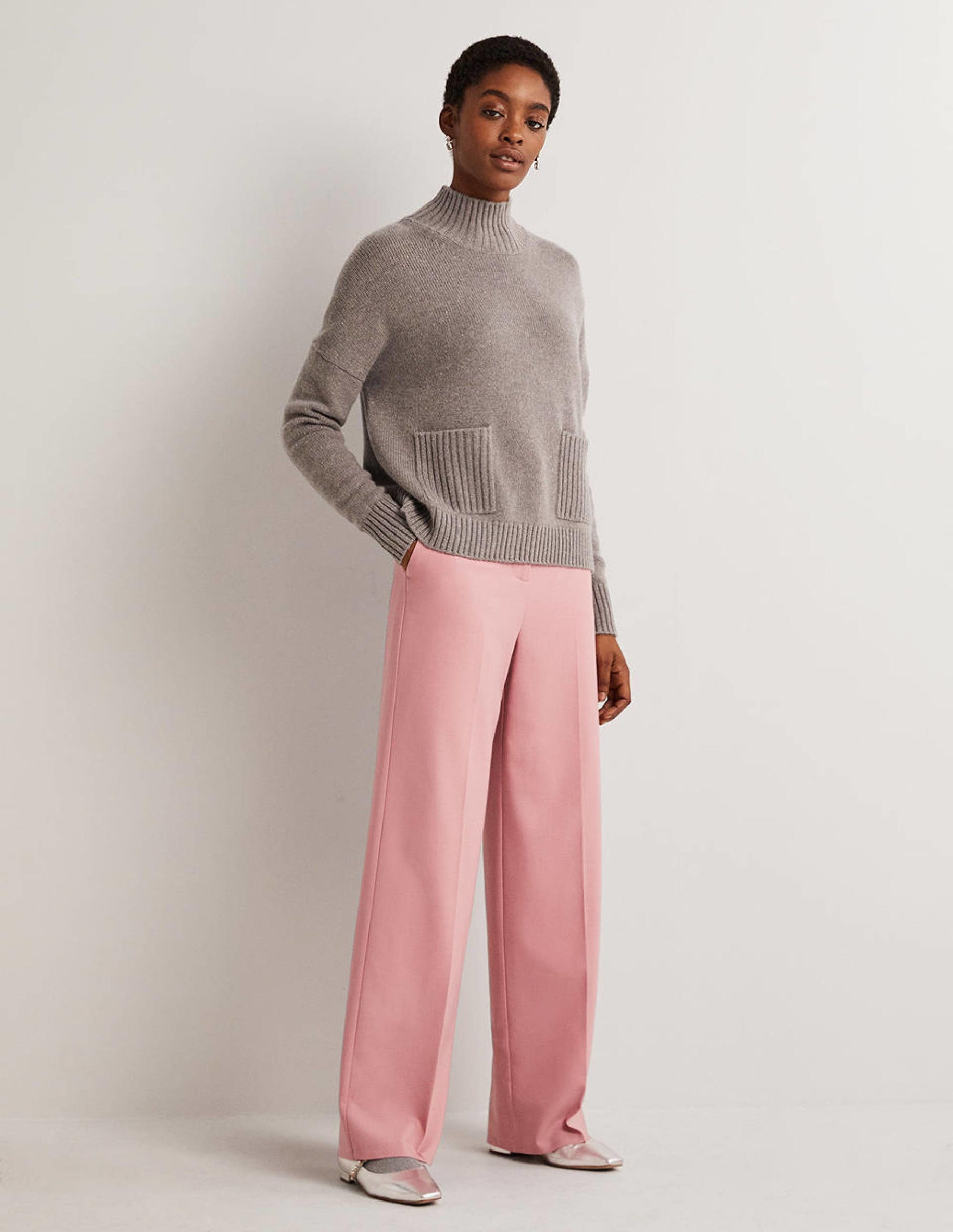 Kaschmirpullover mit hohem Kragen-Grau, Bunte Farbsprenkel-4