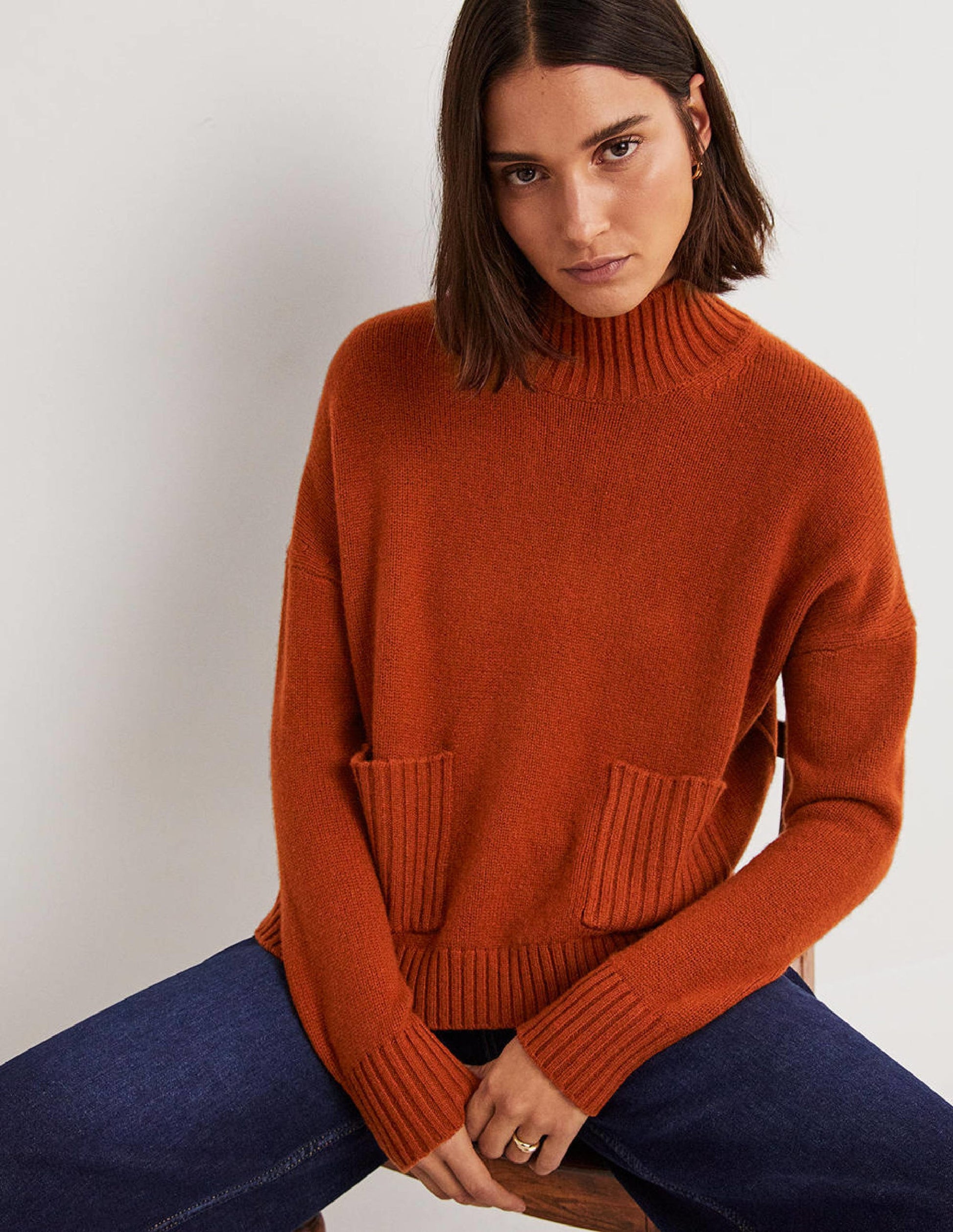 Kaschmirpullover mit hohem Kragen-Kupferrot-4