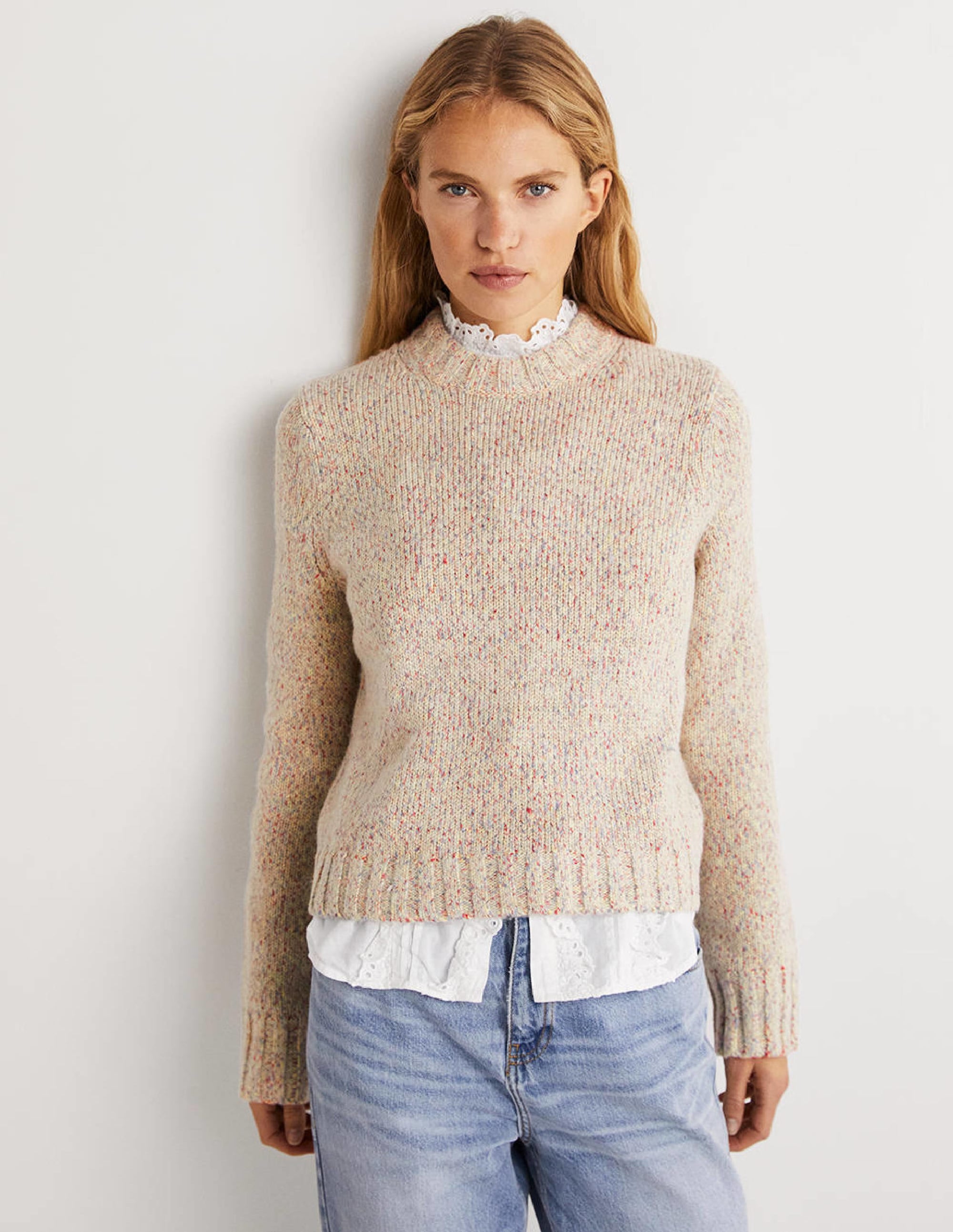Gesprenkelter flauschiger Pullover-Naturweiß - Image 1