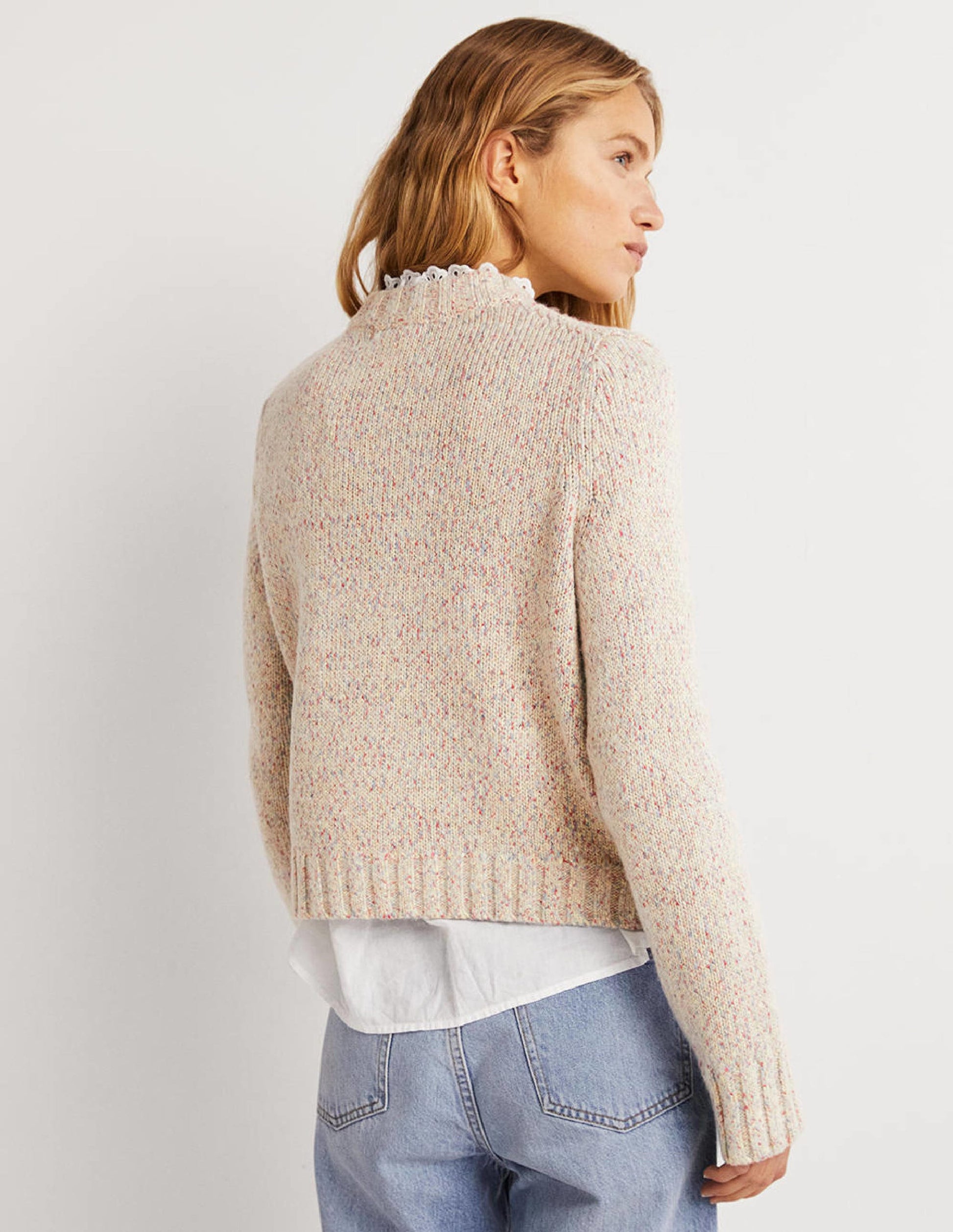 Gesprenkelter flauschiger Pullover-Naturweiß-3