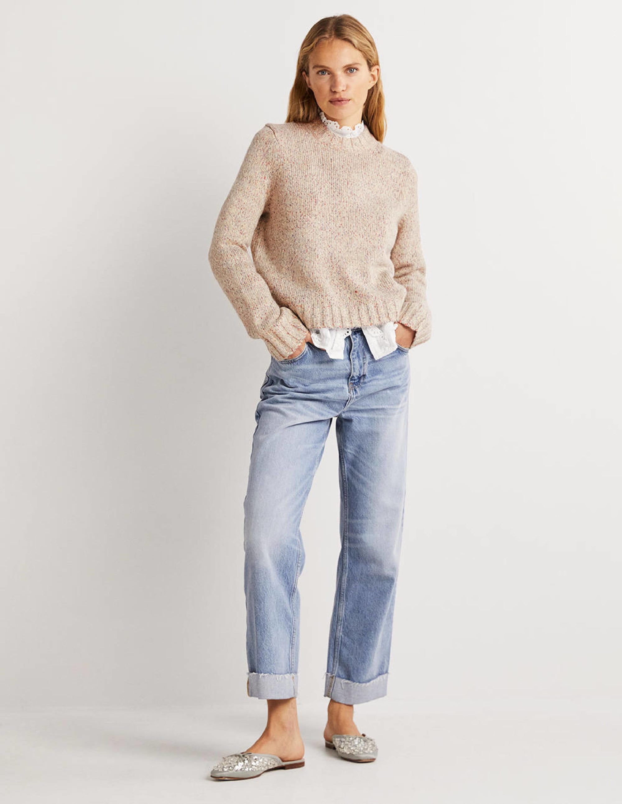 Gesprenkelter flauschiger Pullover-Naturweiß - Image 4