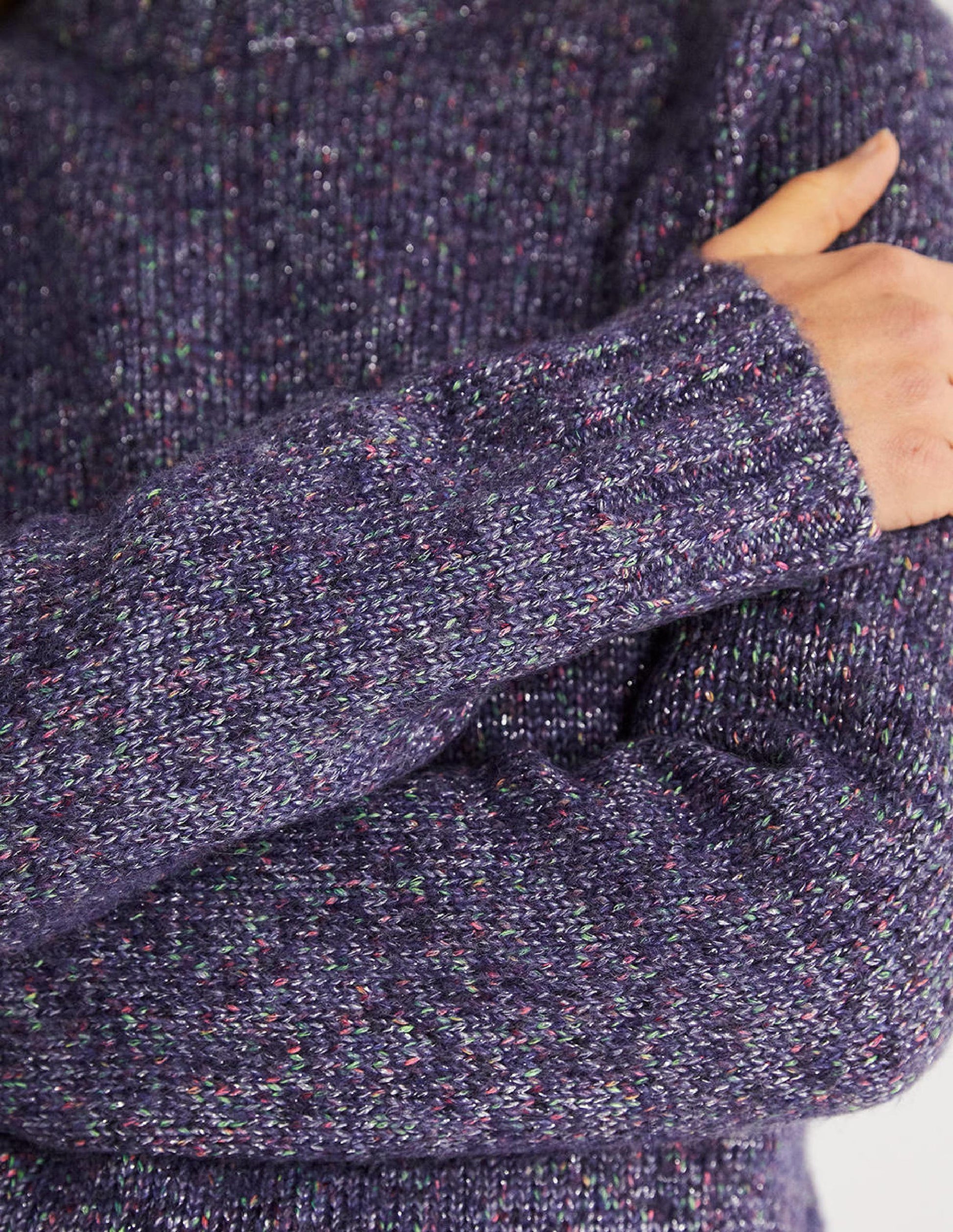 Gesprenkelter flauschiger Pullover-Marineblau-2