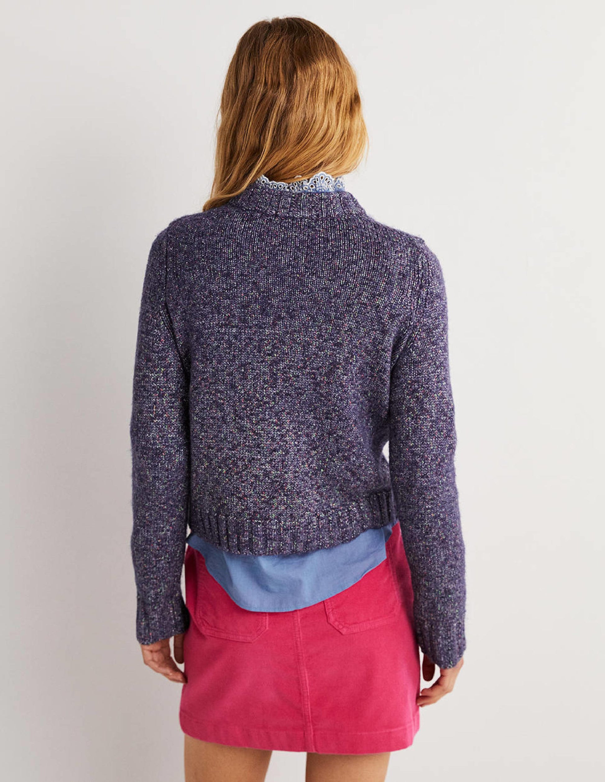 Gesprenkelter flauschiger Pullover-Marineblau-3