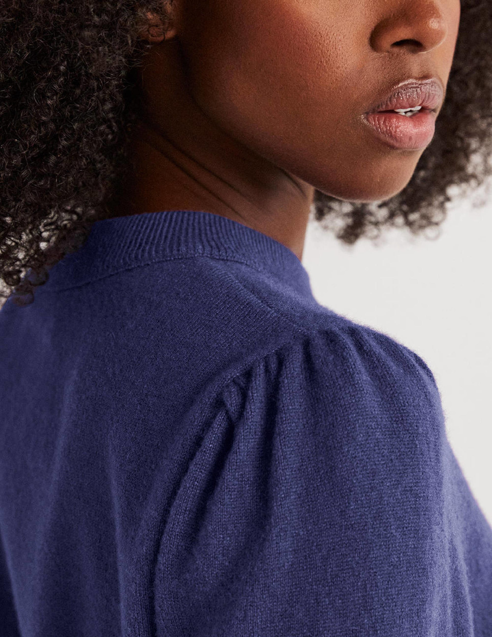 Pull en cachemire à épaules bouffantes-Bleu marine - Image 2