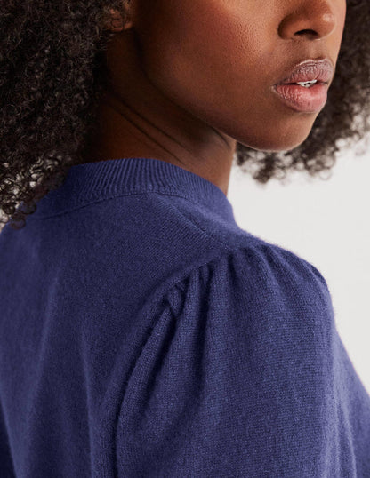 Kaschmirpullover mit Puffärmeln-Marineblau-2