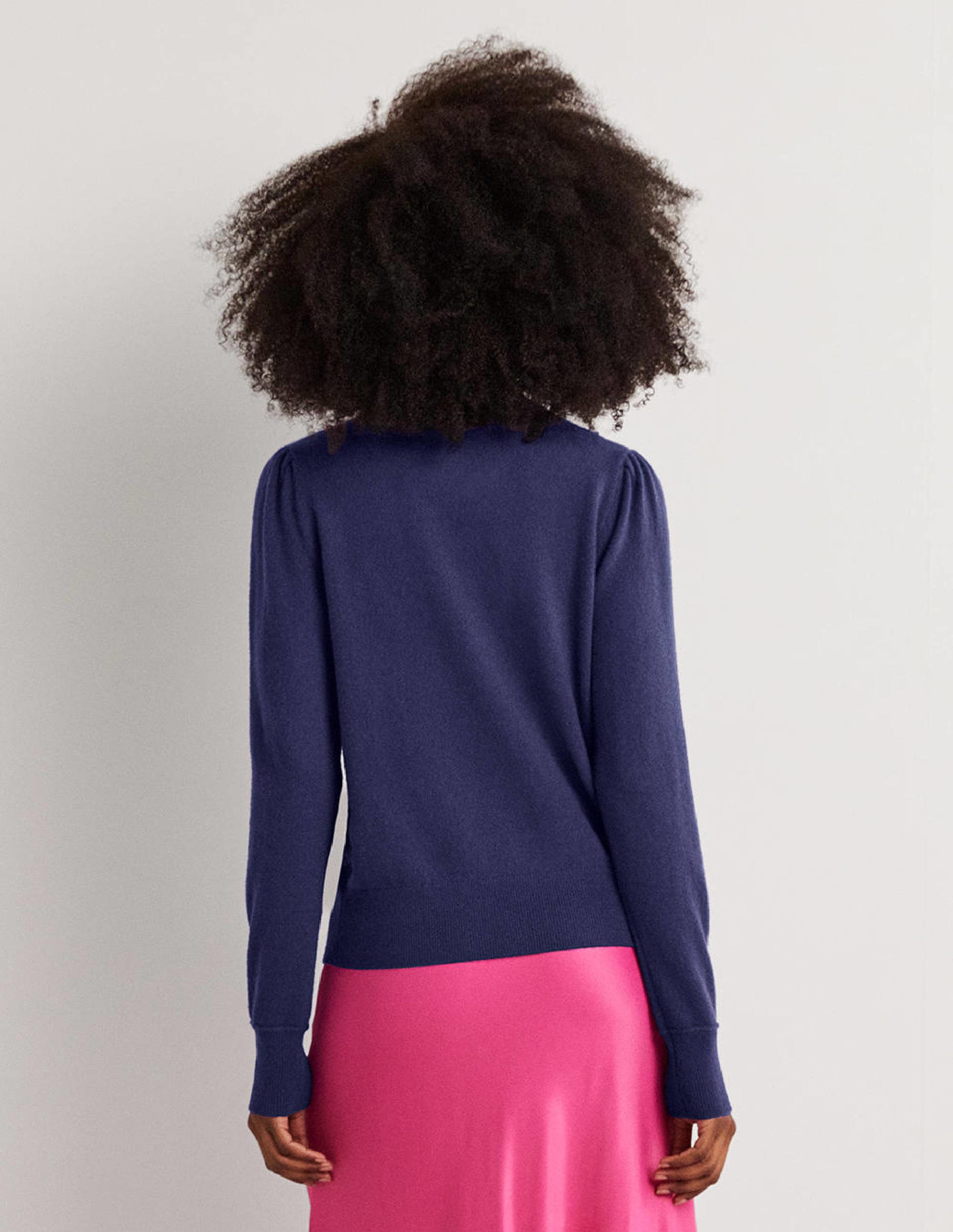 Pull en cachemire à épaules bouffantes-Bleu marine - Image 3