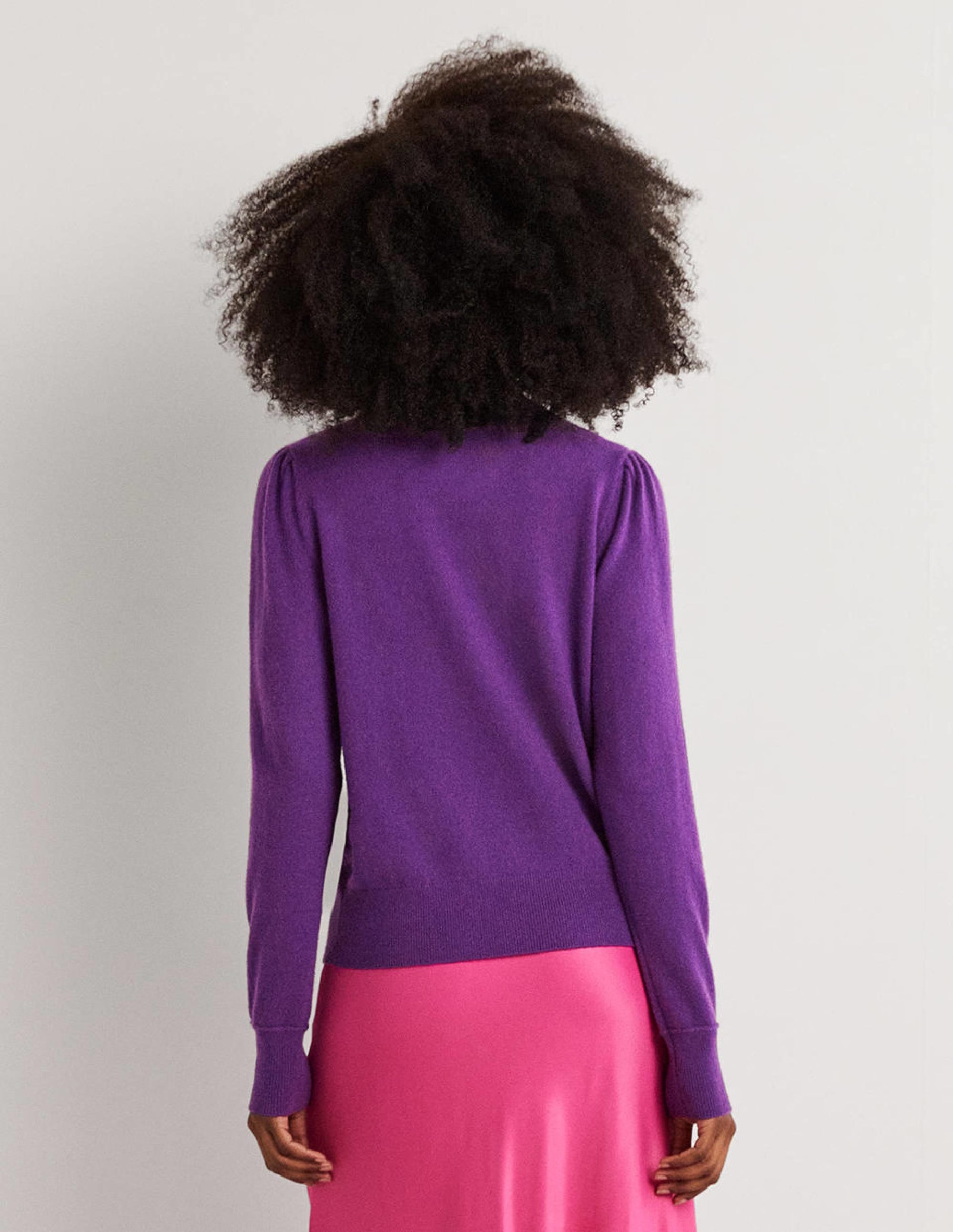 Pull en cachemire à épaules bouffantes-Violet impérial - Image 3