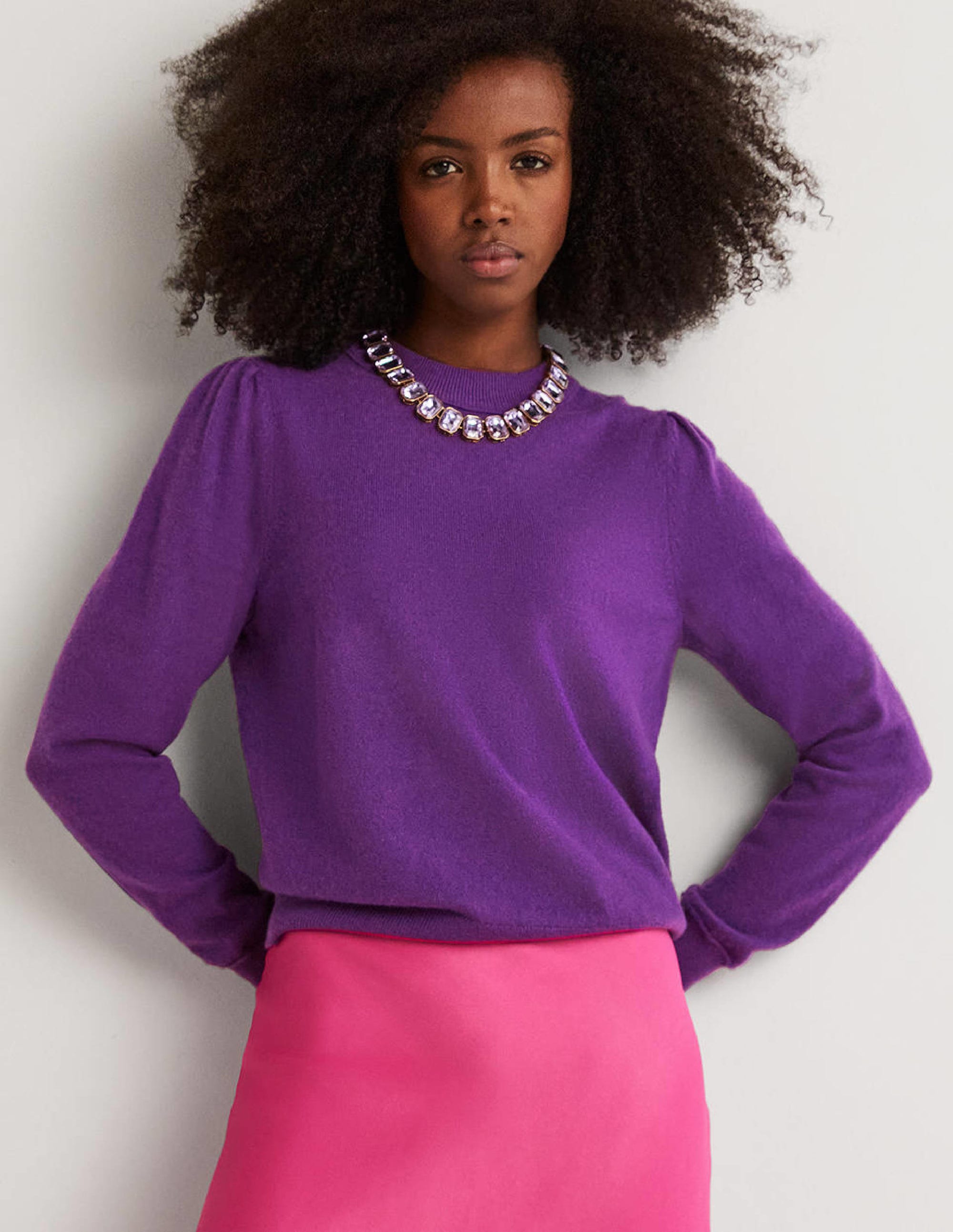 Pull en cachemire à épaules bouffantes-Violet impérial - Image 5