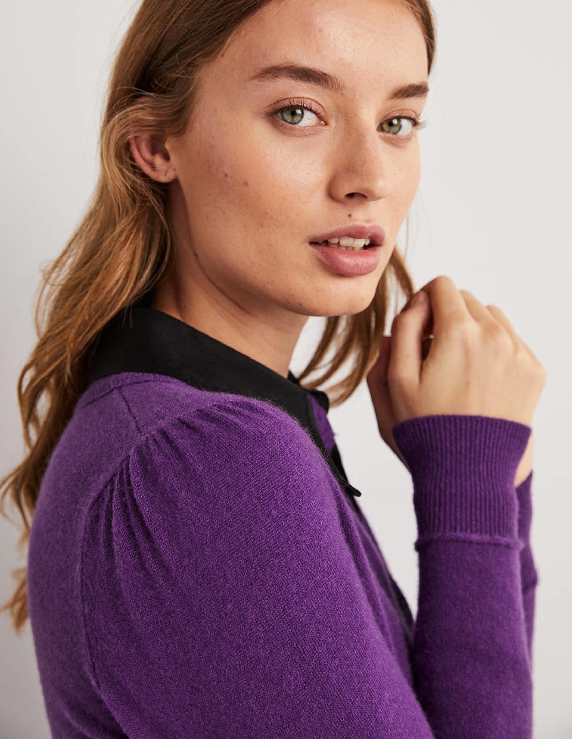 Cashmere Crew Neck Cardigan-Imperial Purple-2
