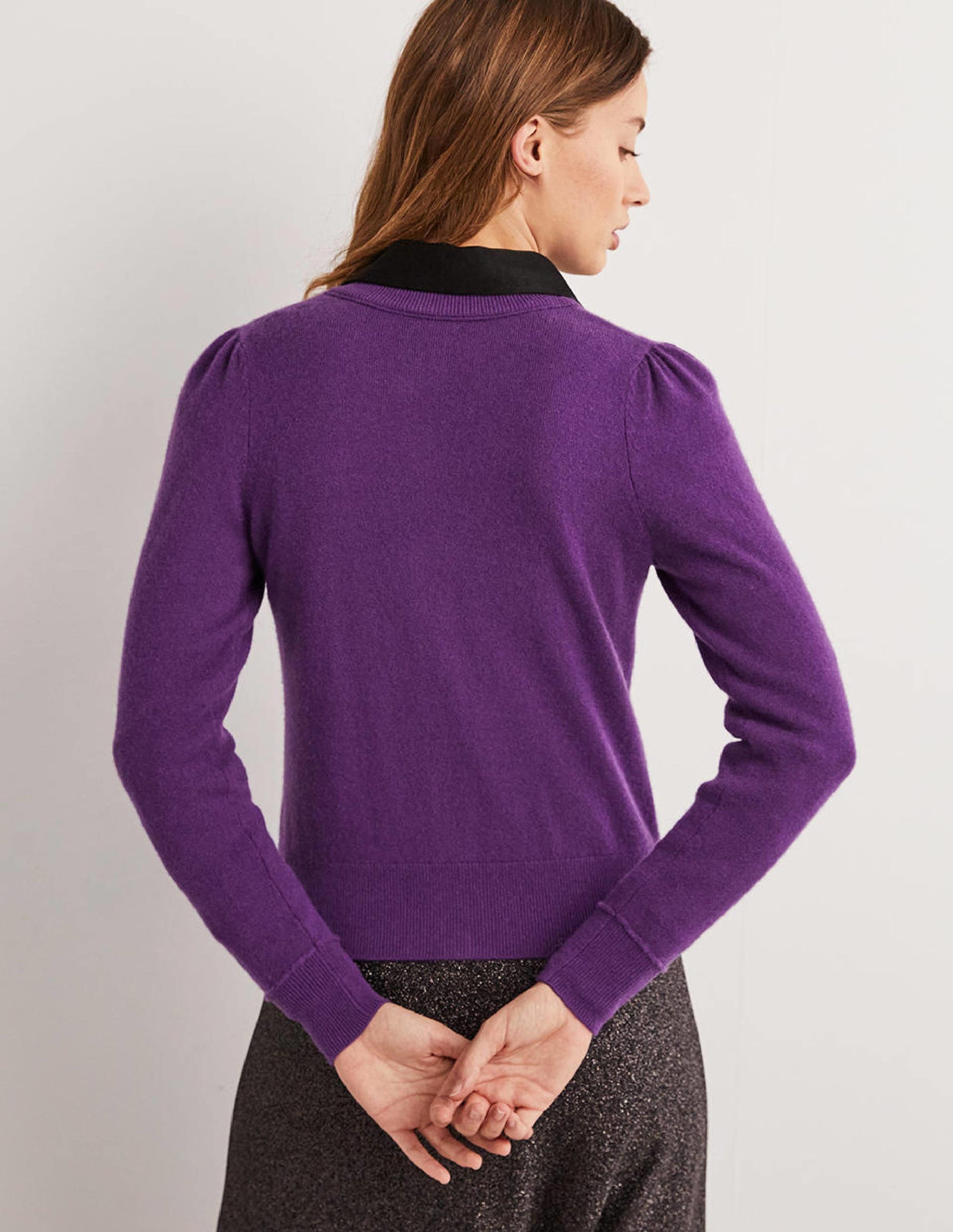 Cashmere Crew Neck Cardigan-Imperial Purple-3