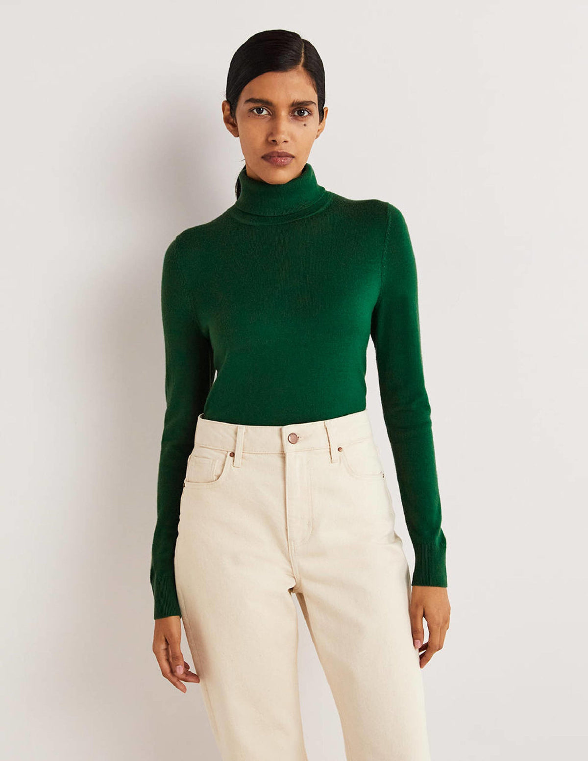 Eng geschnittener Rollkragenpullover aus Merinowolle-Trekking-Grün - Image 2