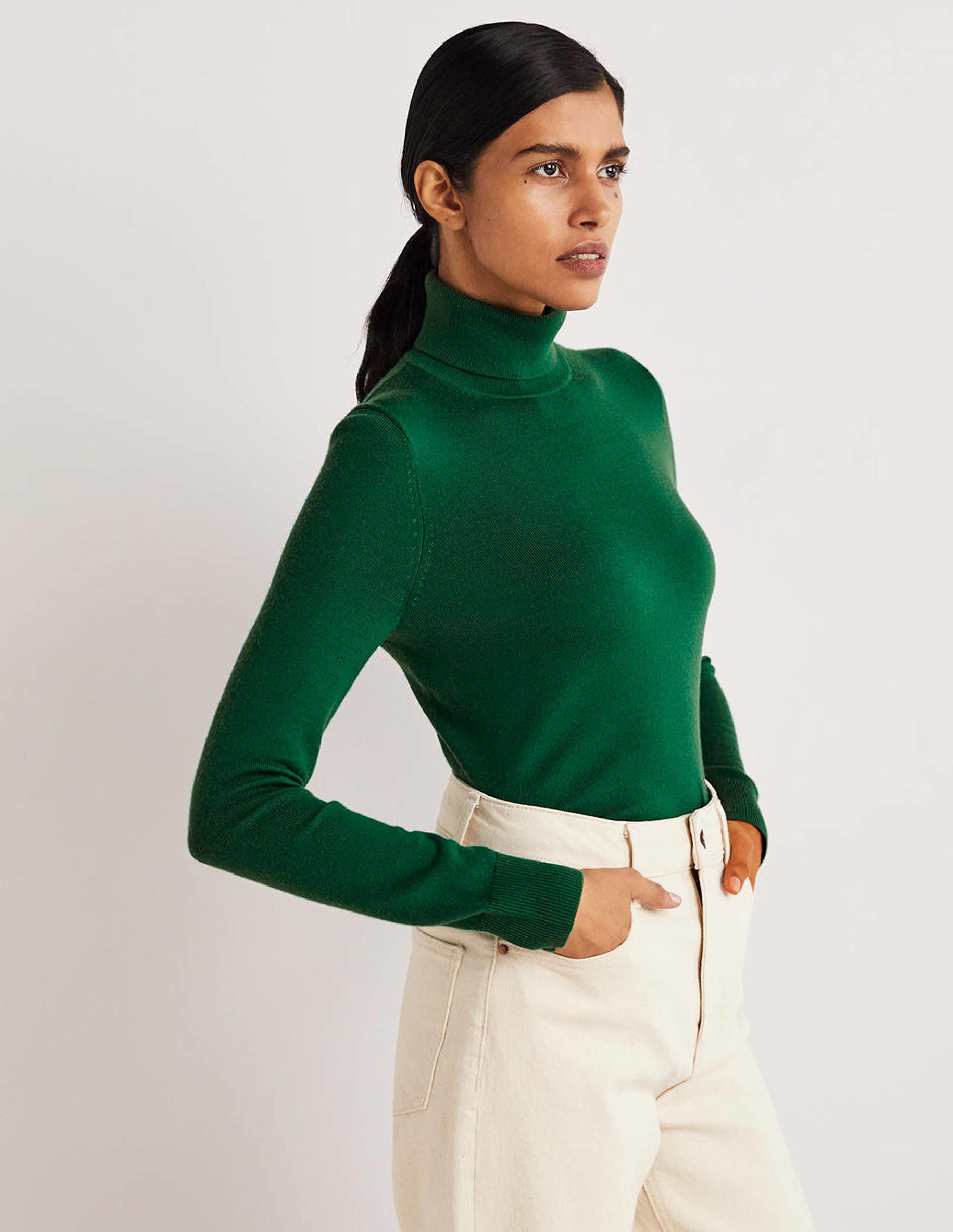 Eng geschnittener Rollkragenpullover aus Merinowolle-Trekking-Grün - Image 5