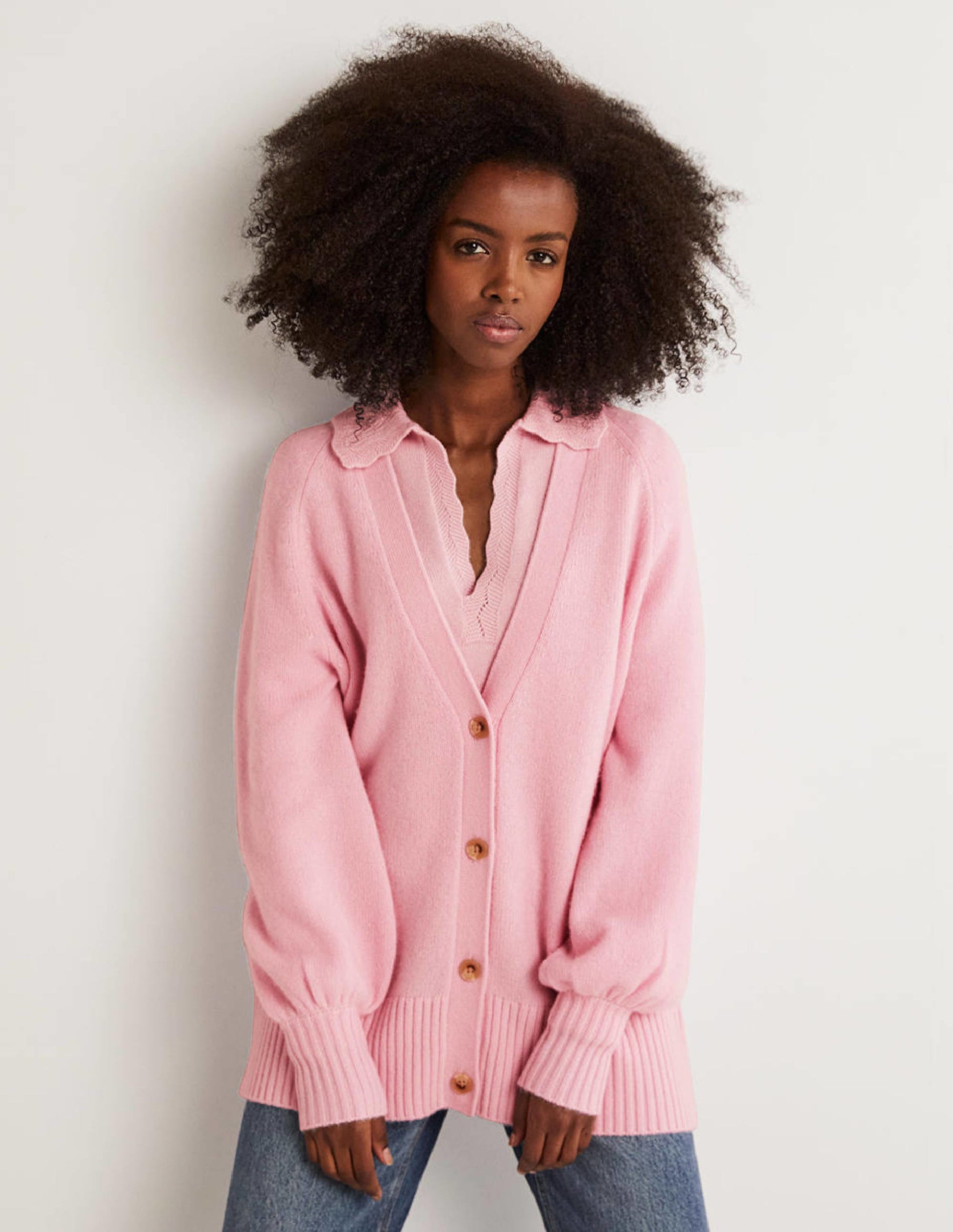 Gilet long en cachemire-Rose camée-1