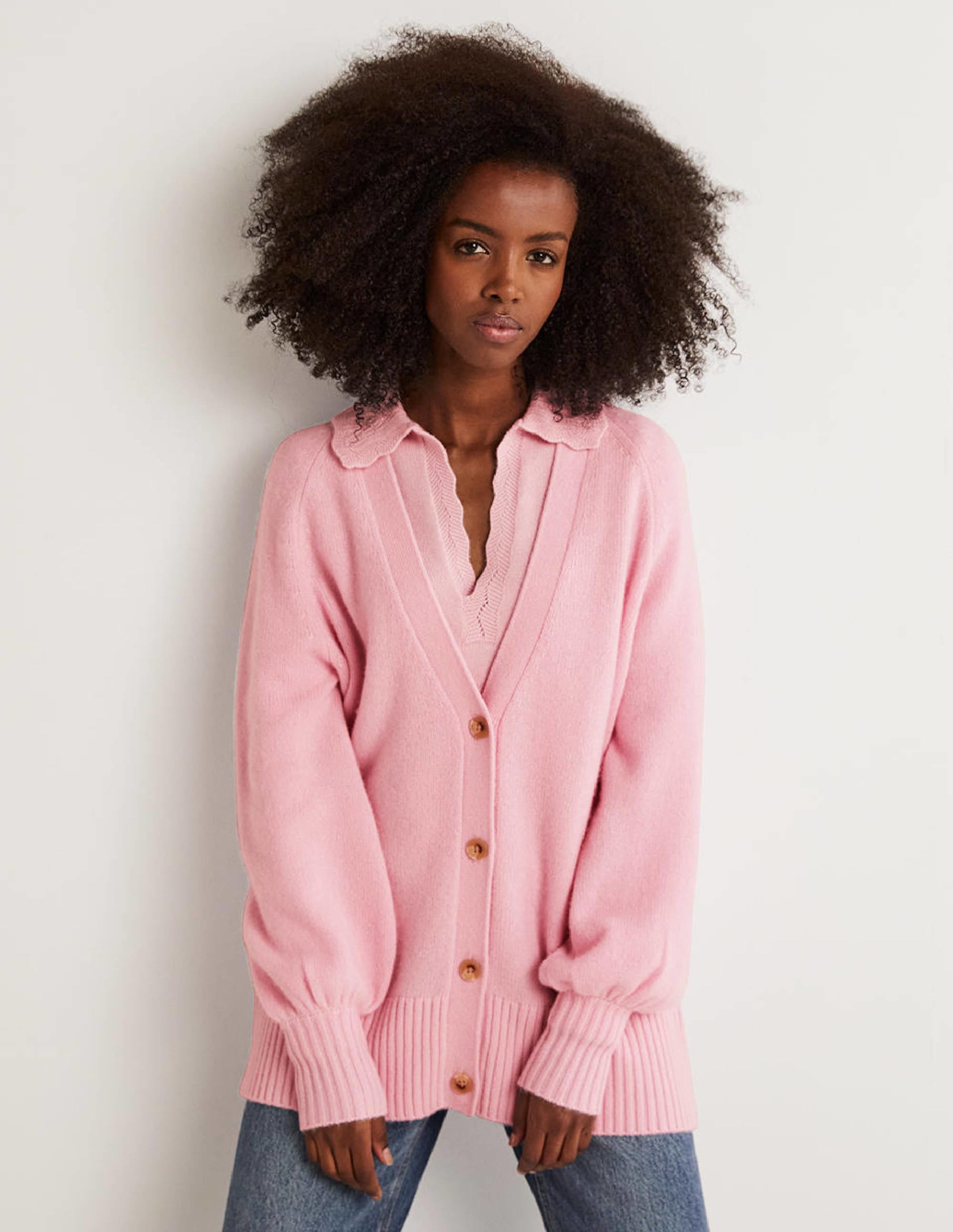 Gilet long en cachemire-Rose camée - Image 1