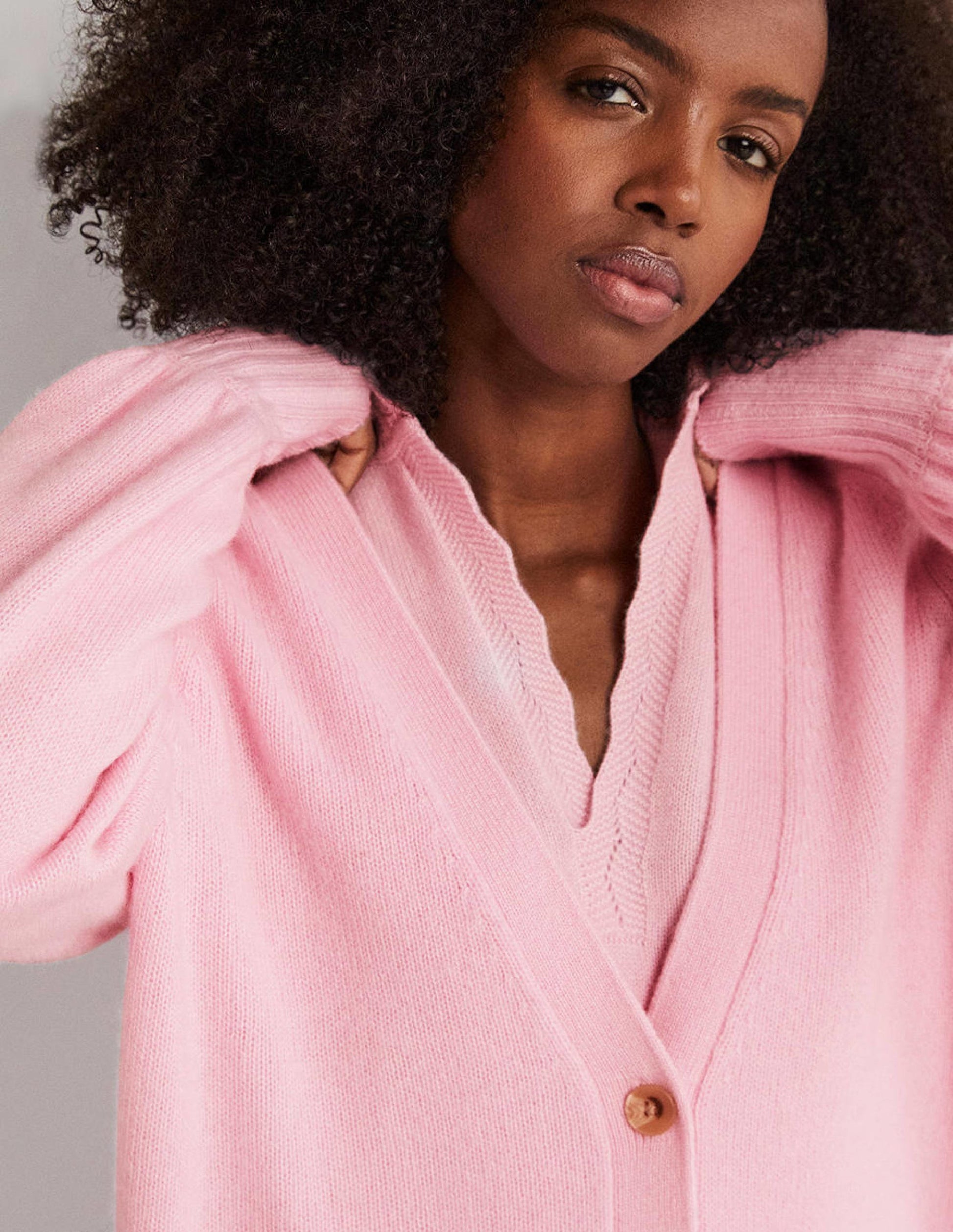 Gilet long en cachemire-Rose camée-2