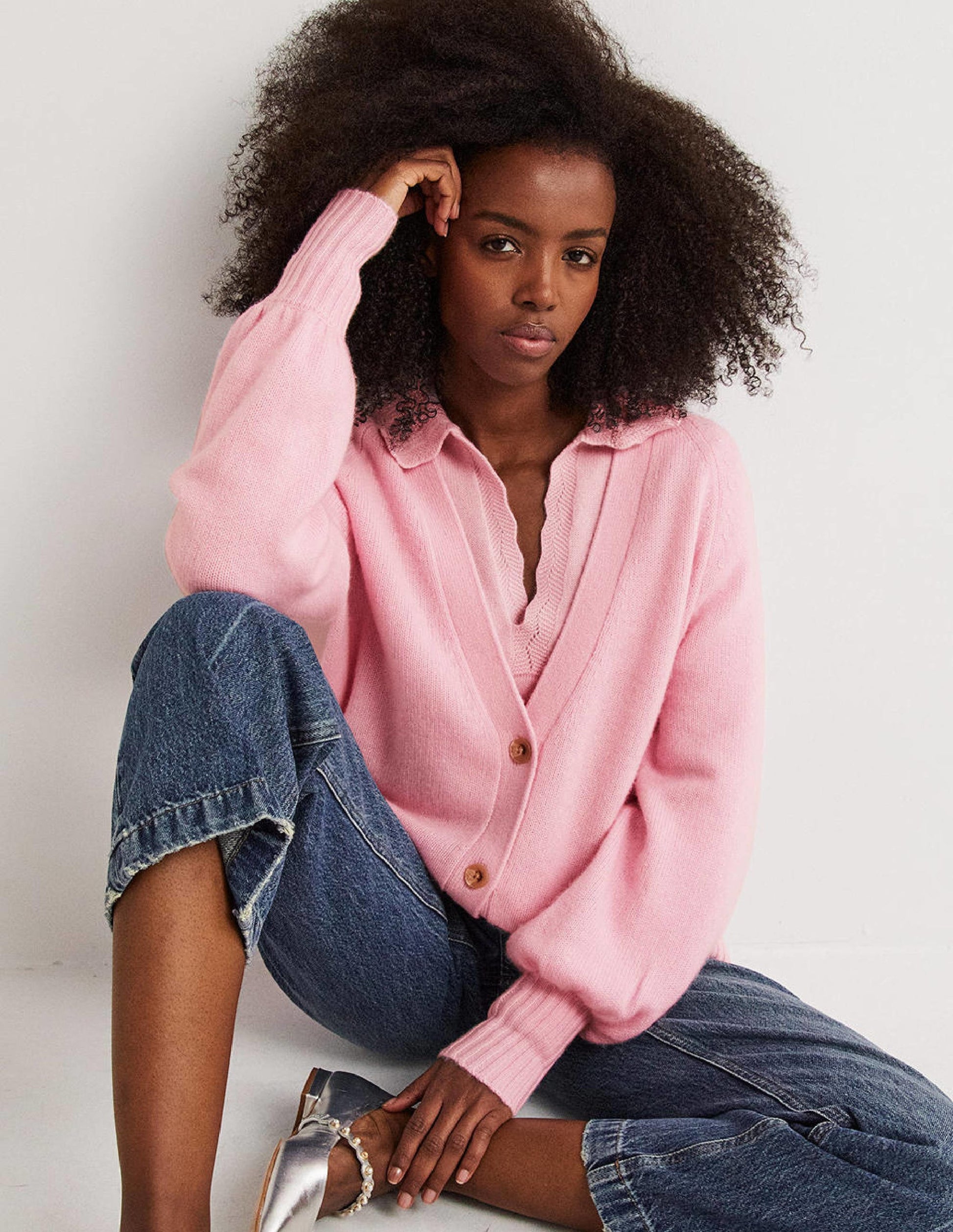Gilet long en cachemire-Rose camée-5