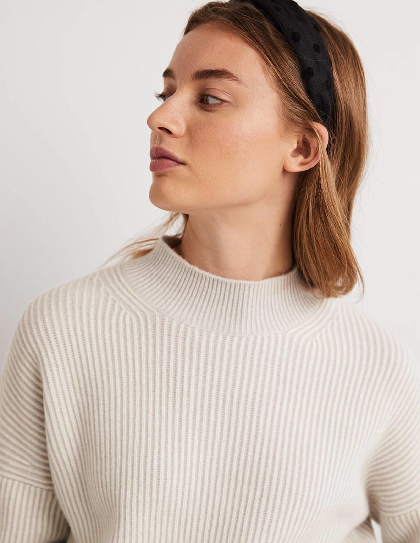 Pull côtelé en cachemire-Gris pâle, ivoire