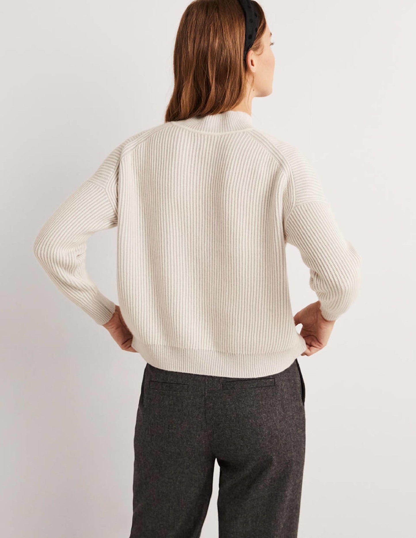 Pull côtelé en cachemire-Gris pâle, ivoire