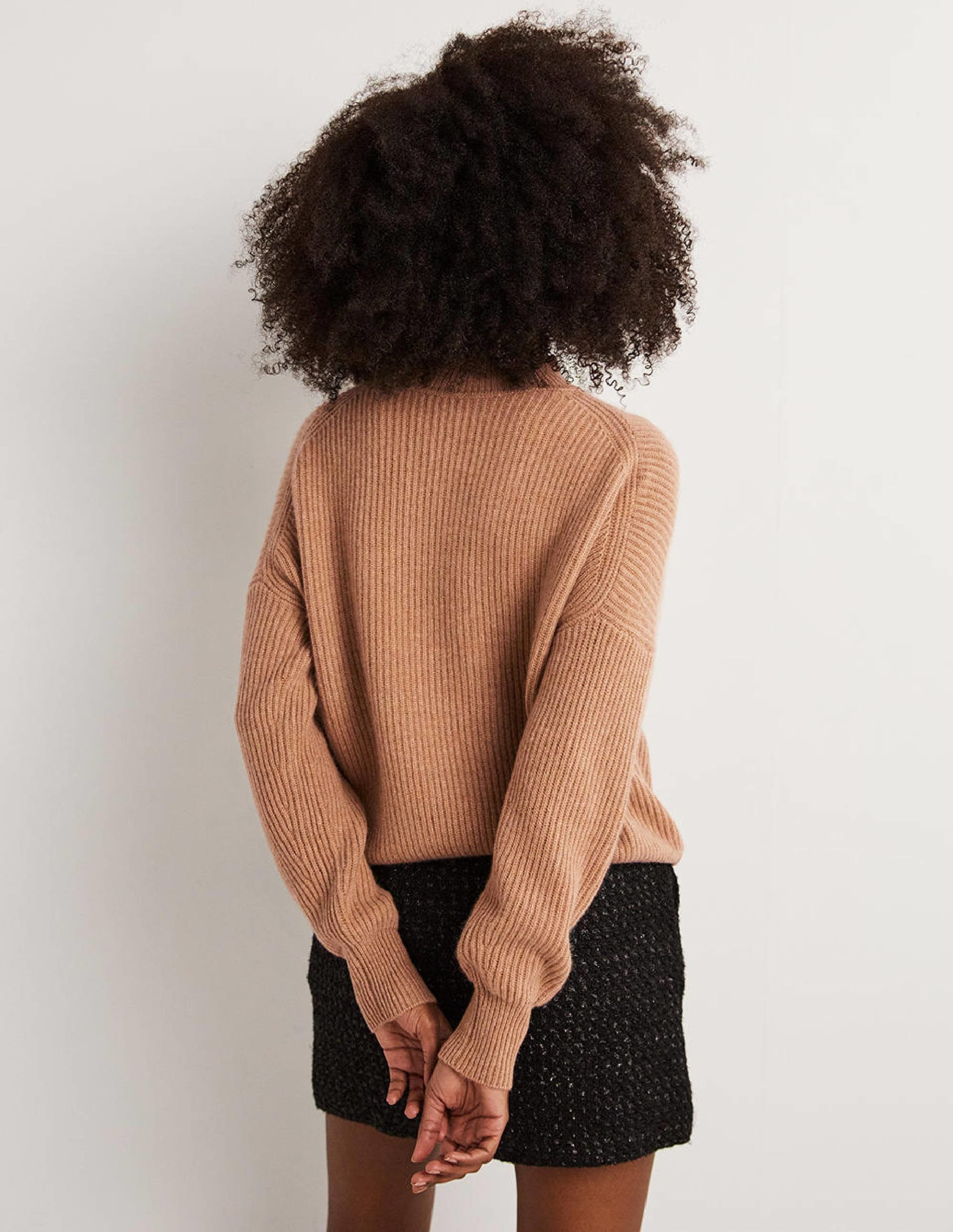 Rippstrick-Kaschmirpullover-Kamelbraun Melange - Image 3