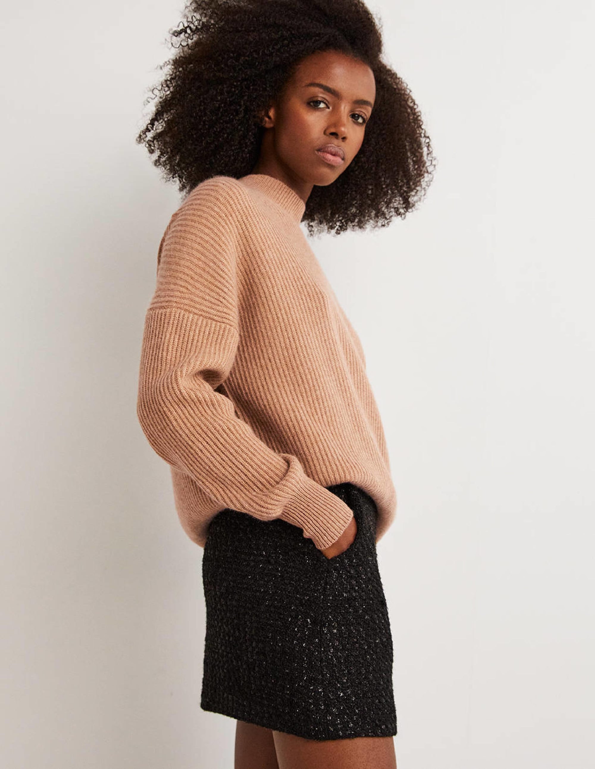 Rippstrick-Kaschmirpullover-Kamelbraun Melange - Image 4
