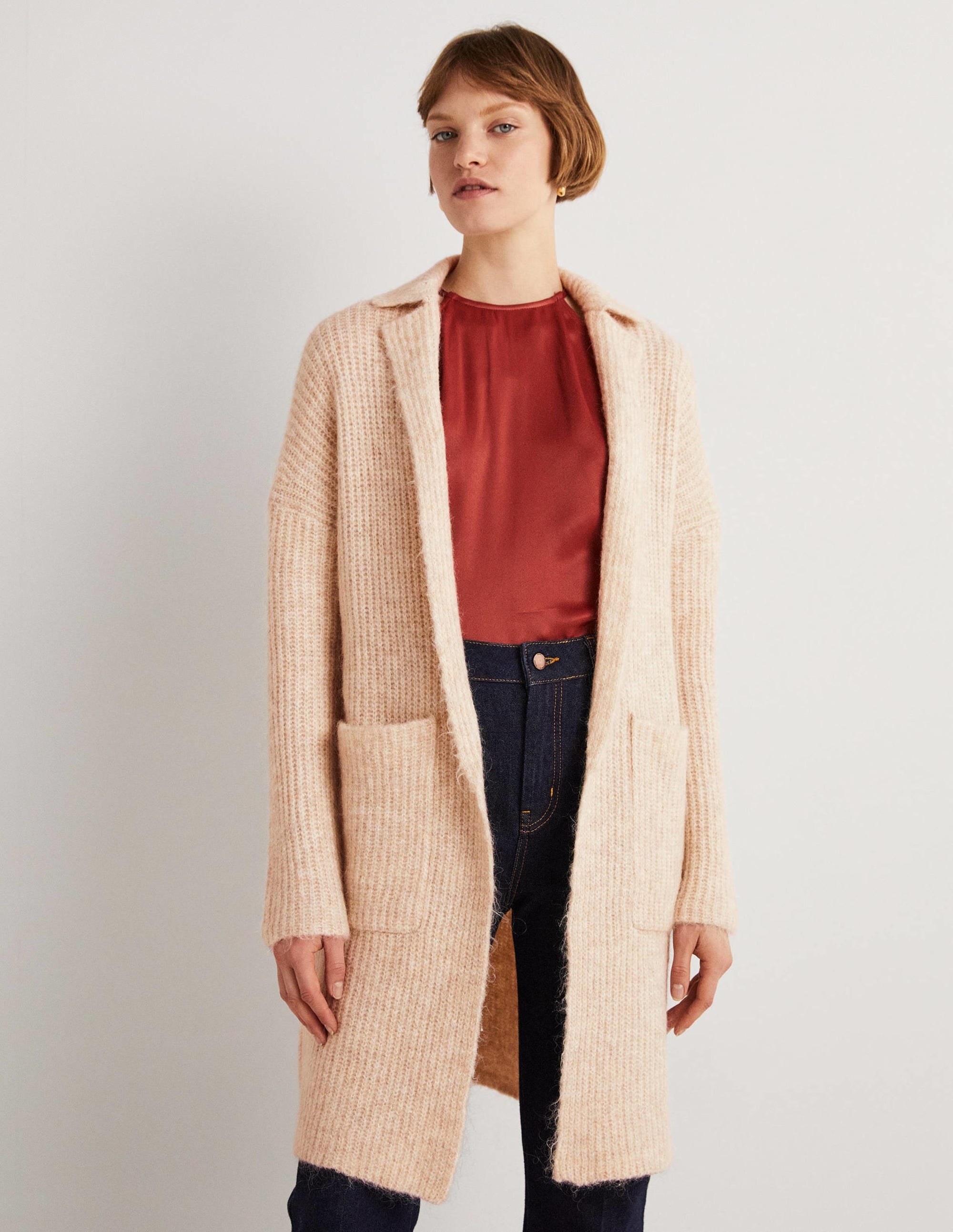 Fluffy Ribbed Coatigan-Oatmeal Melange - Image 1