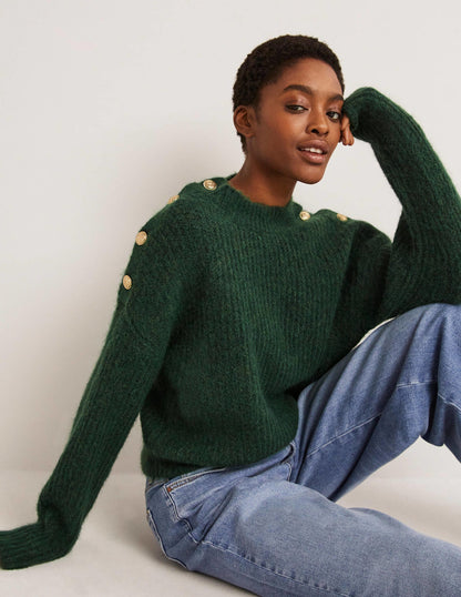 Rippstrickpullover mit Knöpfen an der Schulter-Jägergrün-1