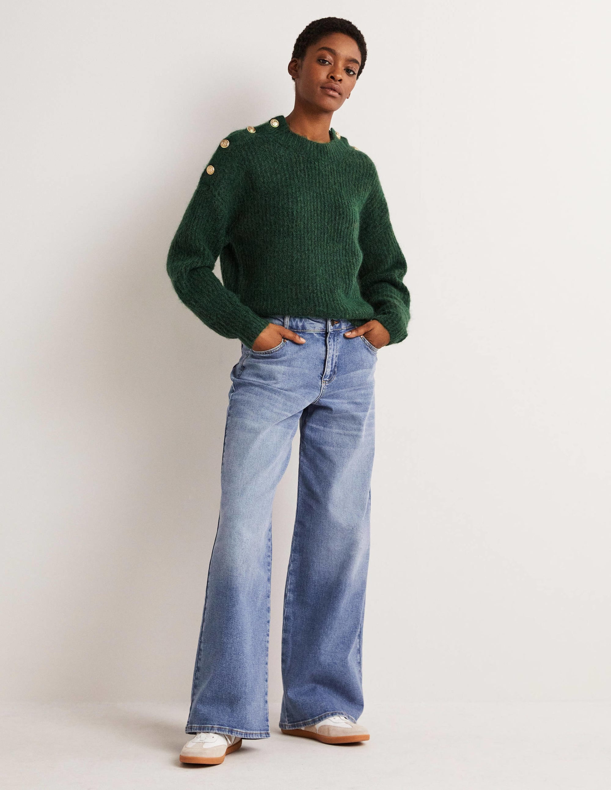 Rippstrickpullover mit Knöpfen an der Schulter-Jägergrün - Image 6