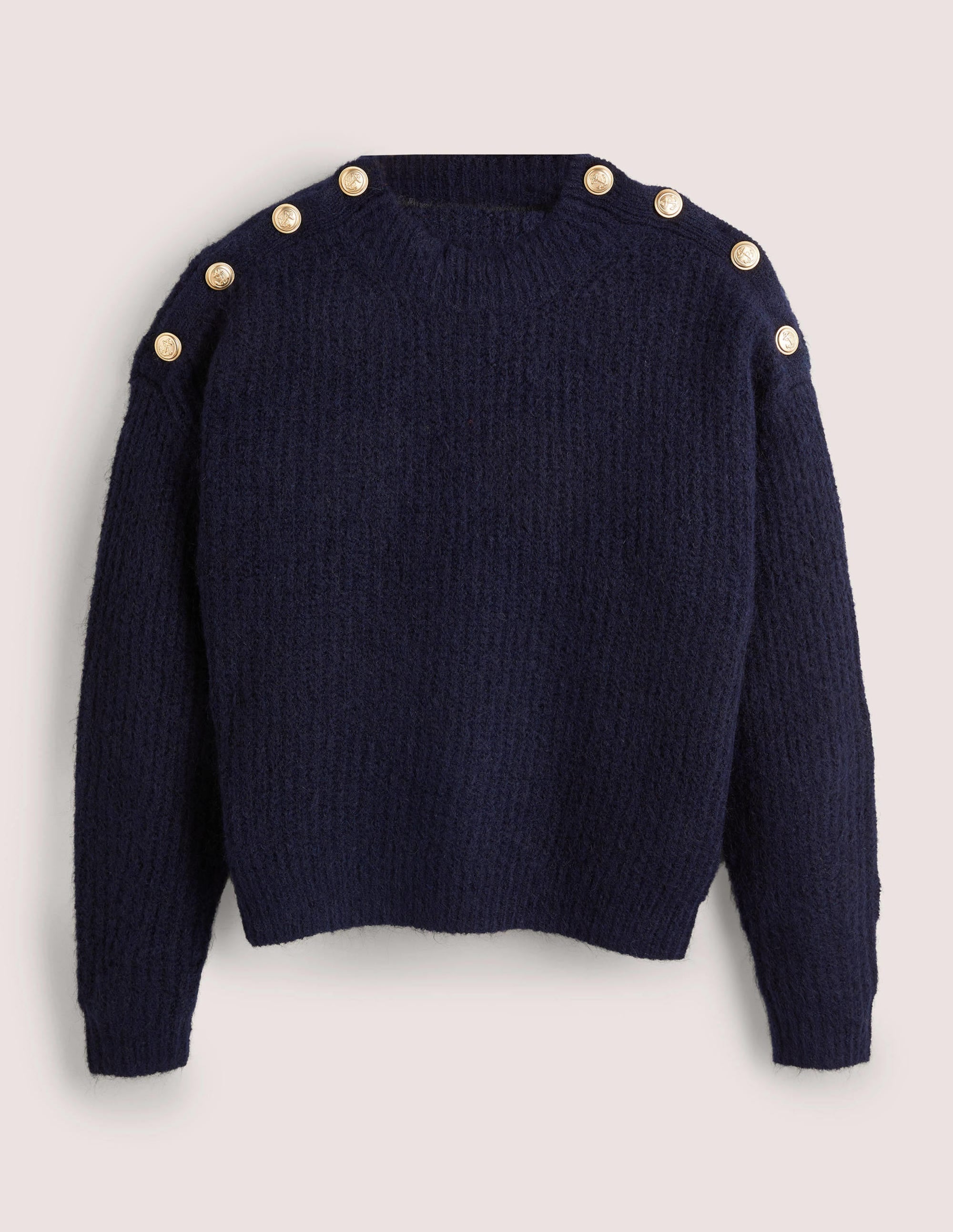 Rippstrickpullover mit Knöpfen an der Schulter-Marineblau - Image 6